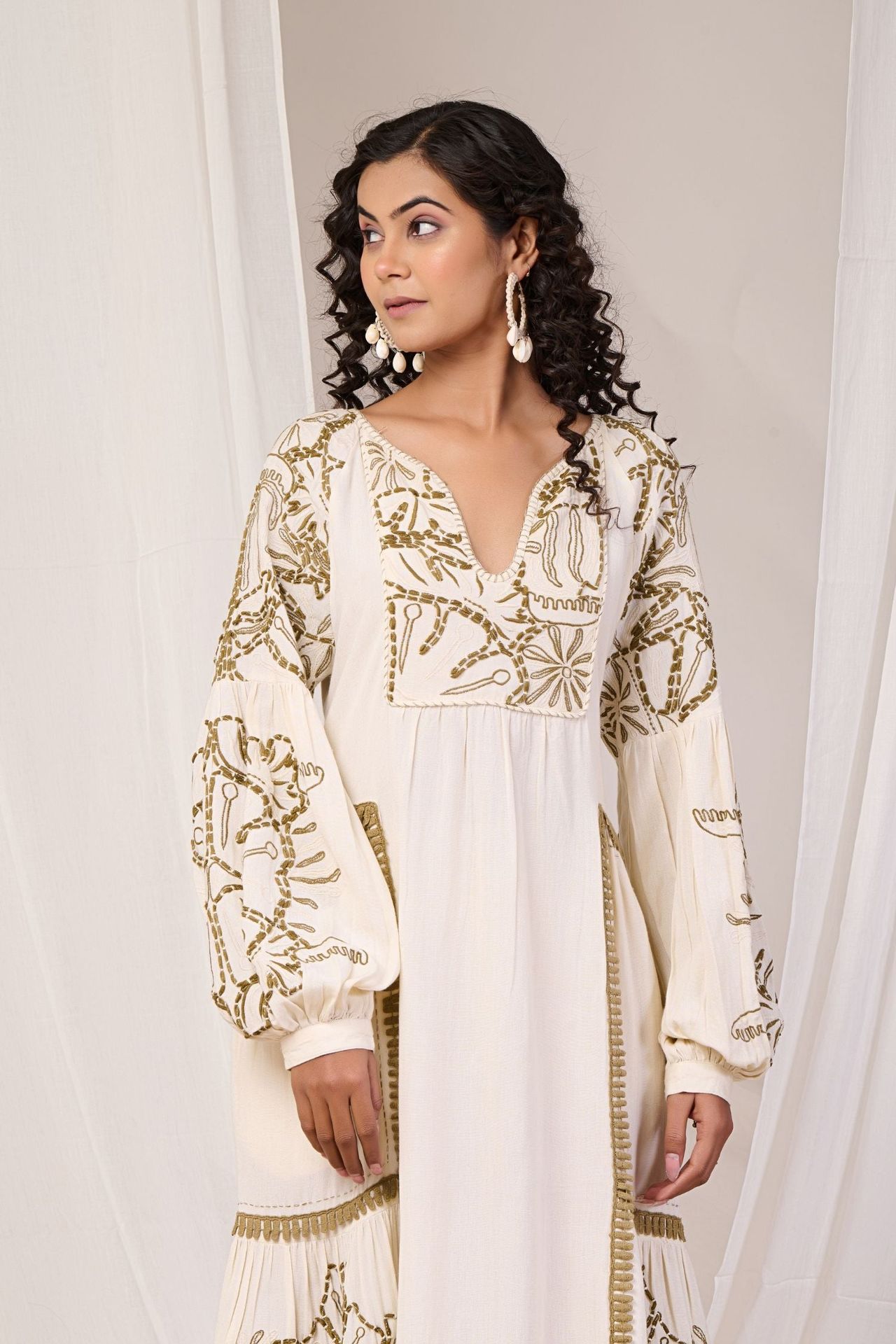 Cream Dress With Floral Prints image 2