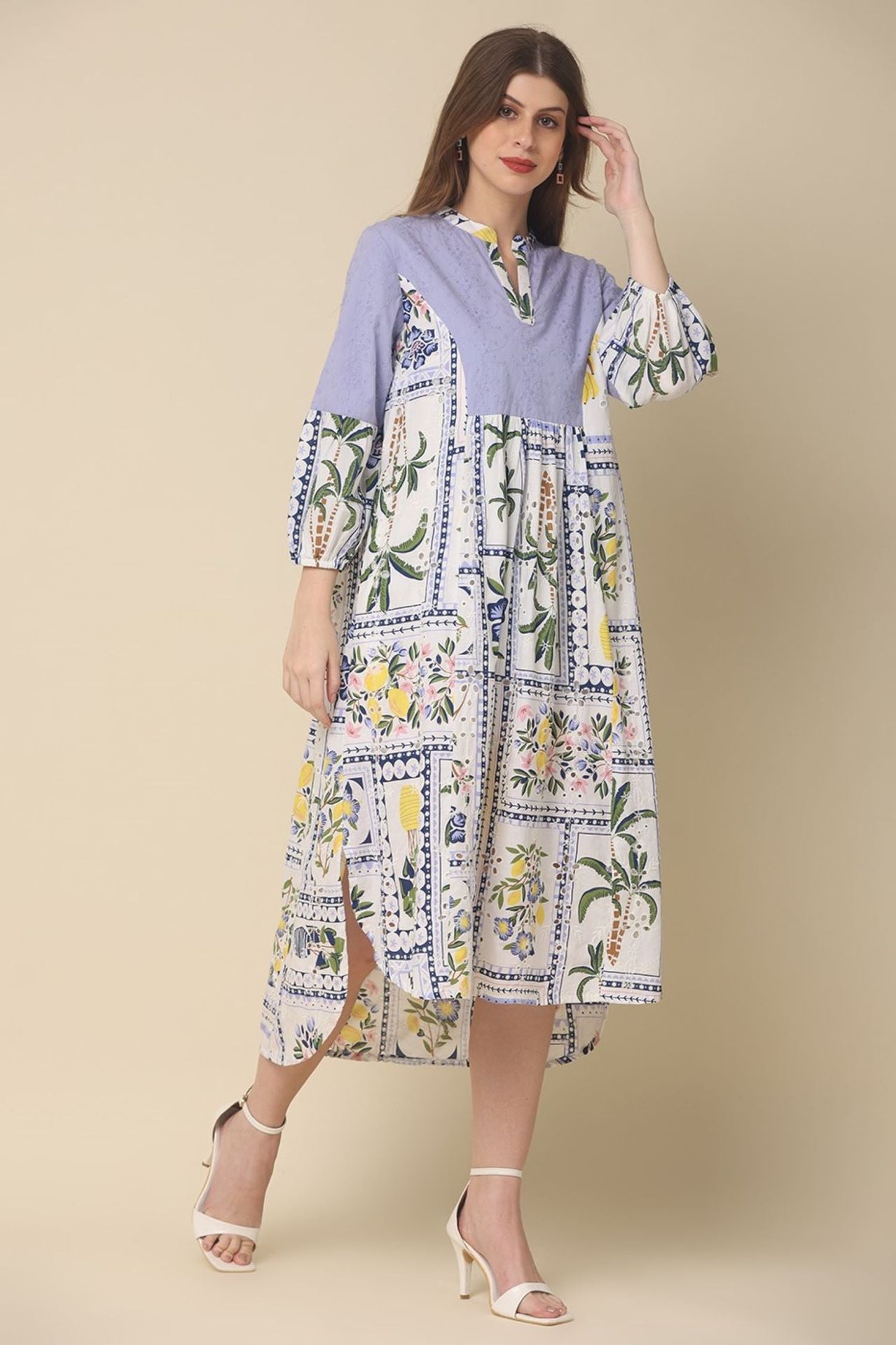 Off-white Cotton Dress With Printed Designs image 2