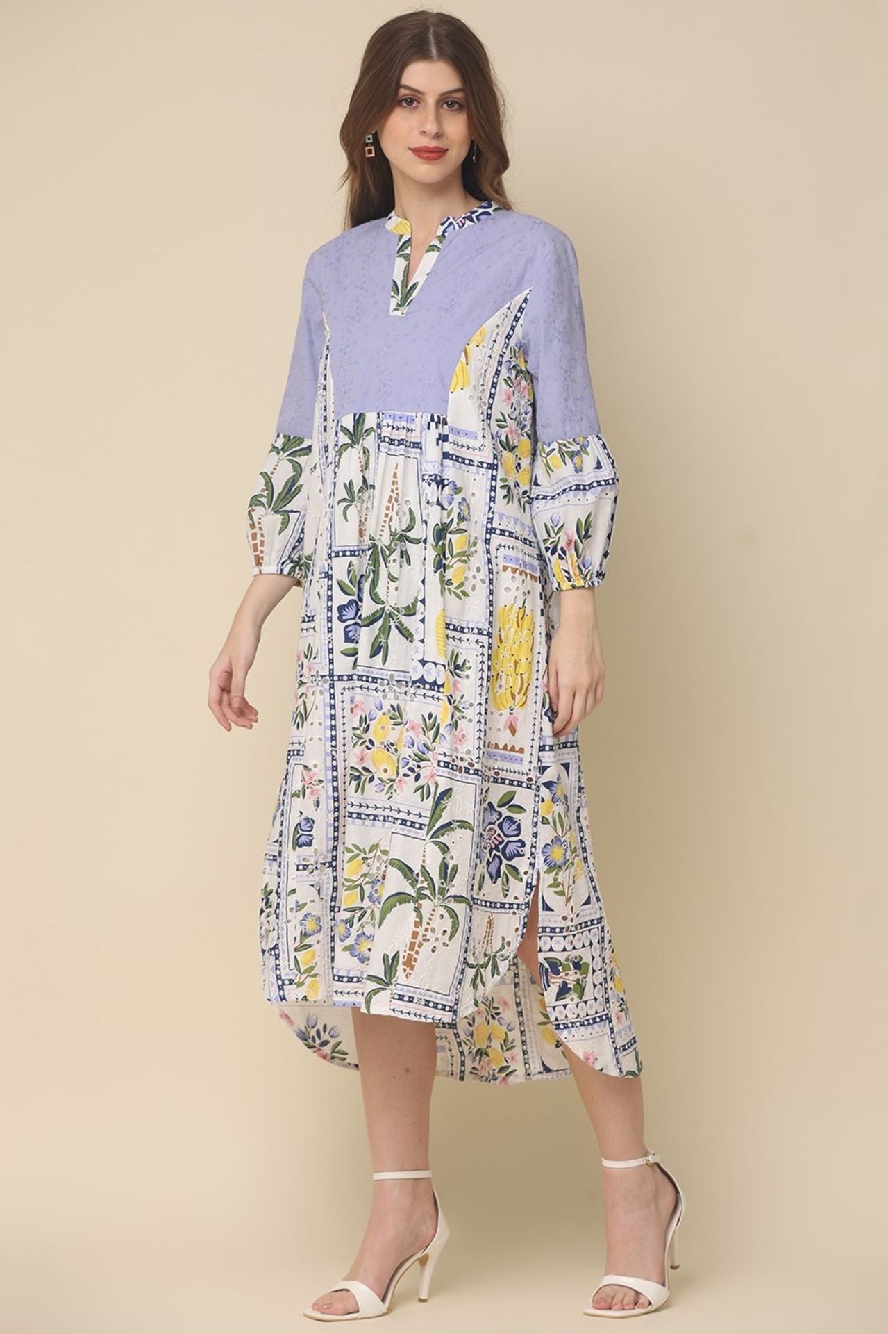 Off-white Cotton Dress With Printed Designs image 3