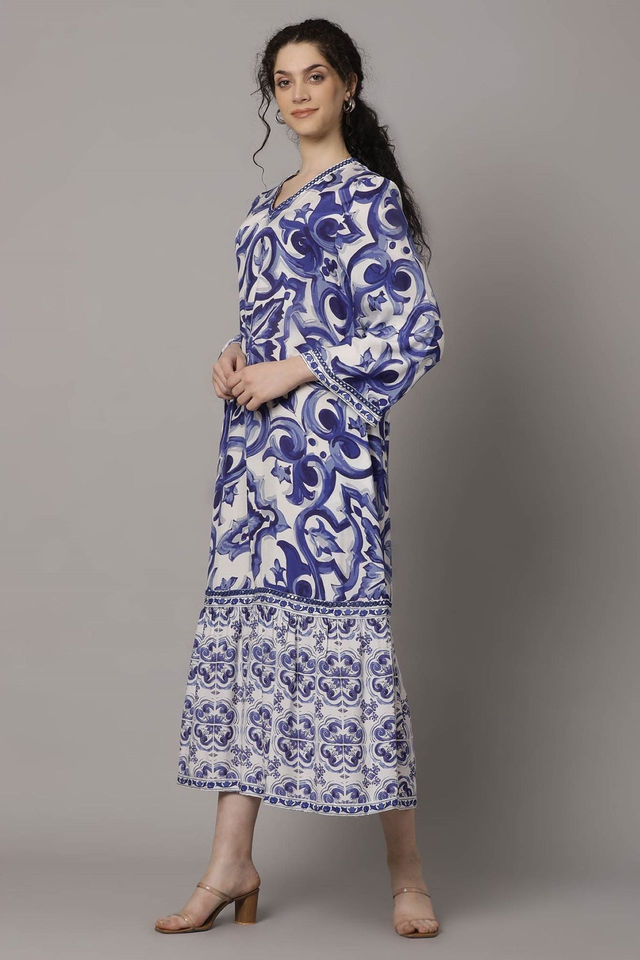 Blue Bloom Printed Long Sleeve Dress image 2