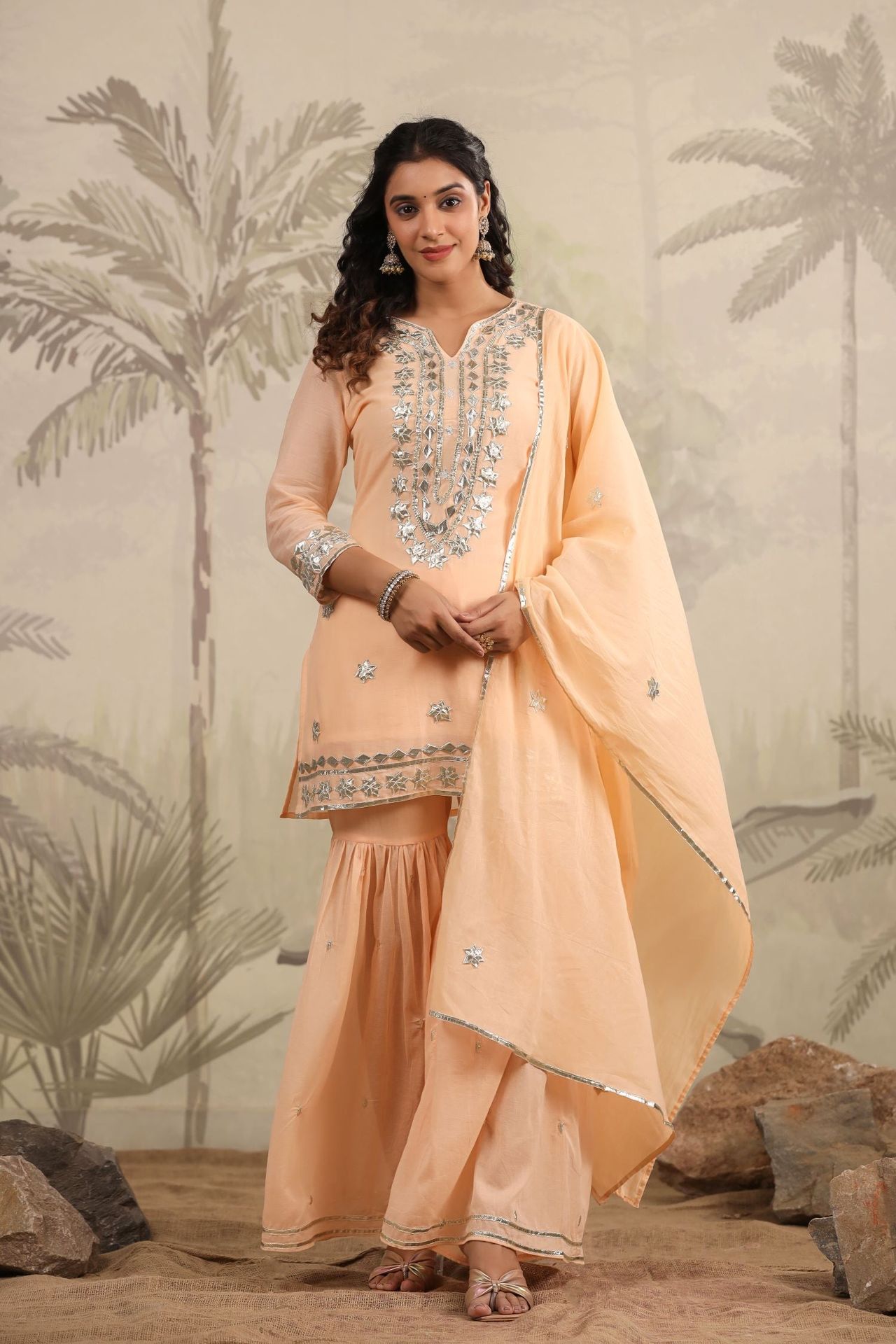 Peach Luxe Stunning Embroidered Sharara Set