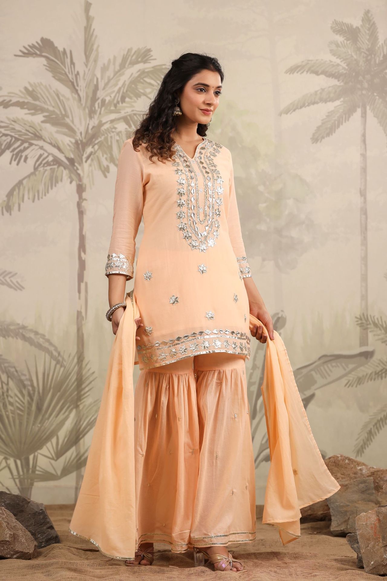 Peach Luxe Stunning Embroidered Sharara Set image 4