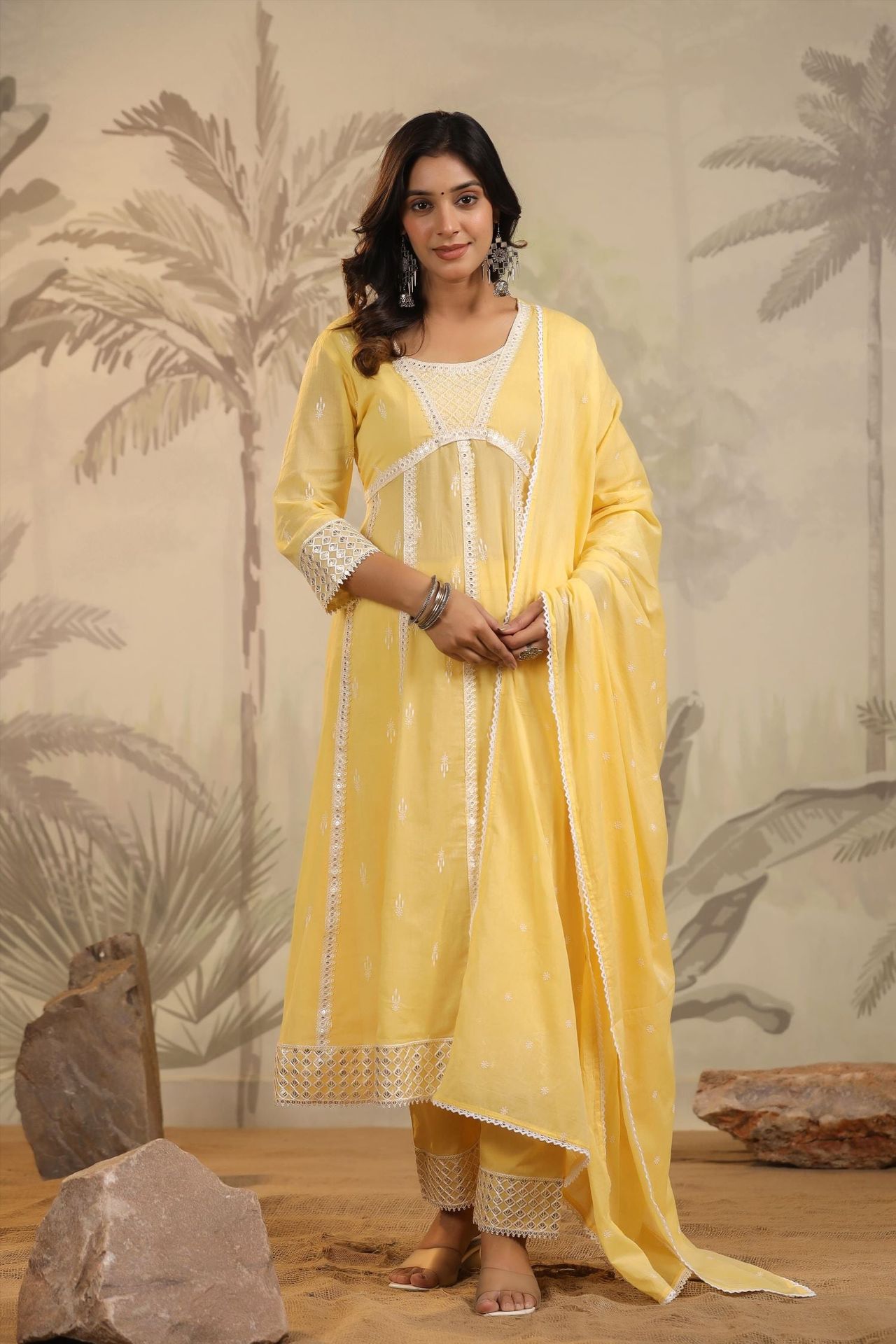 Freyaa Golden Glow A Yellow Cotton Three Piece Set