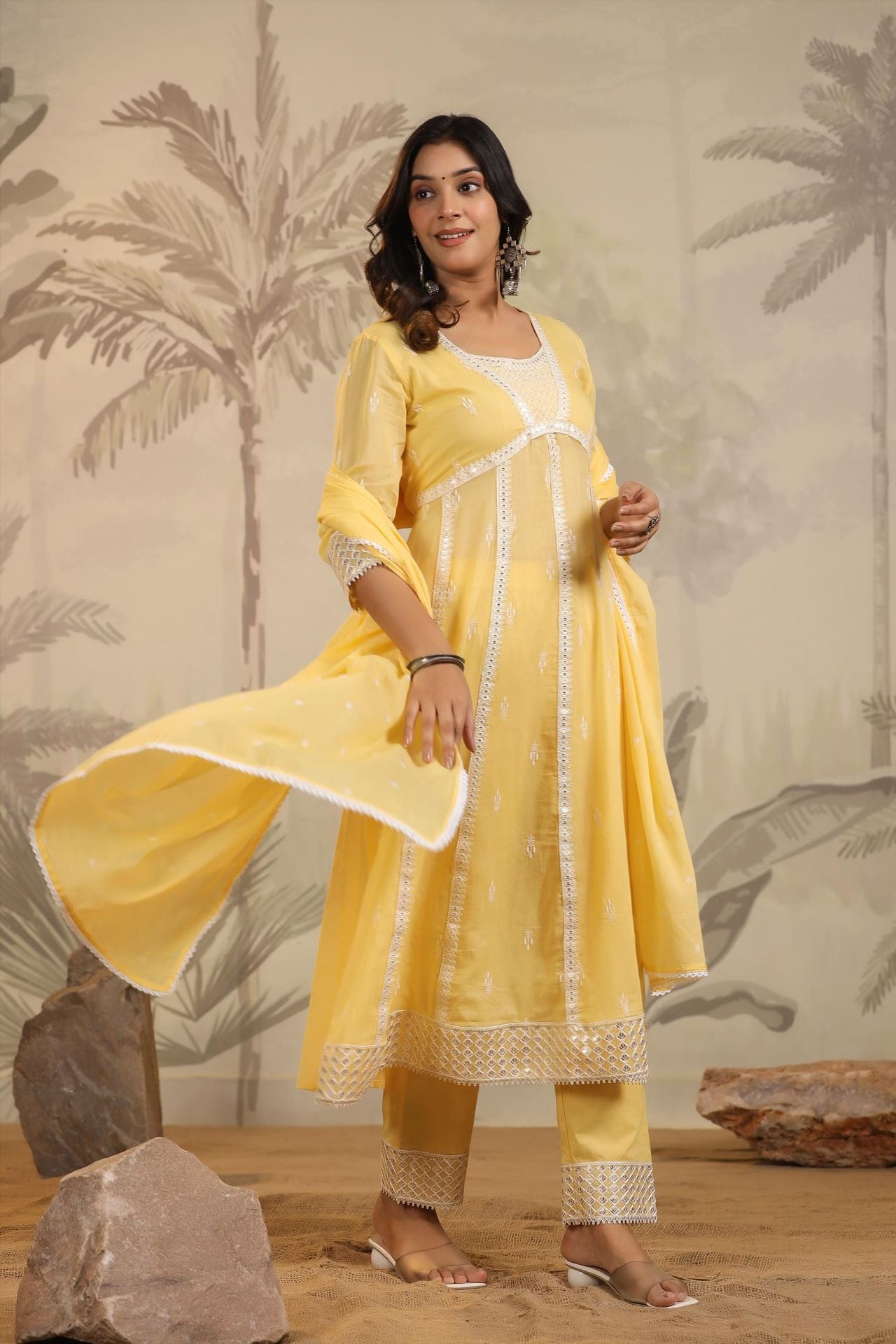 Freyaa Golden Glow A Yellow Cotton Three Piece Set image 3