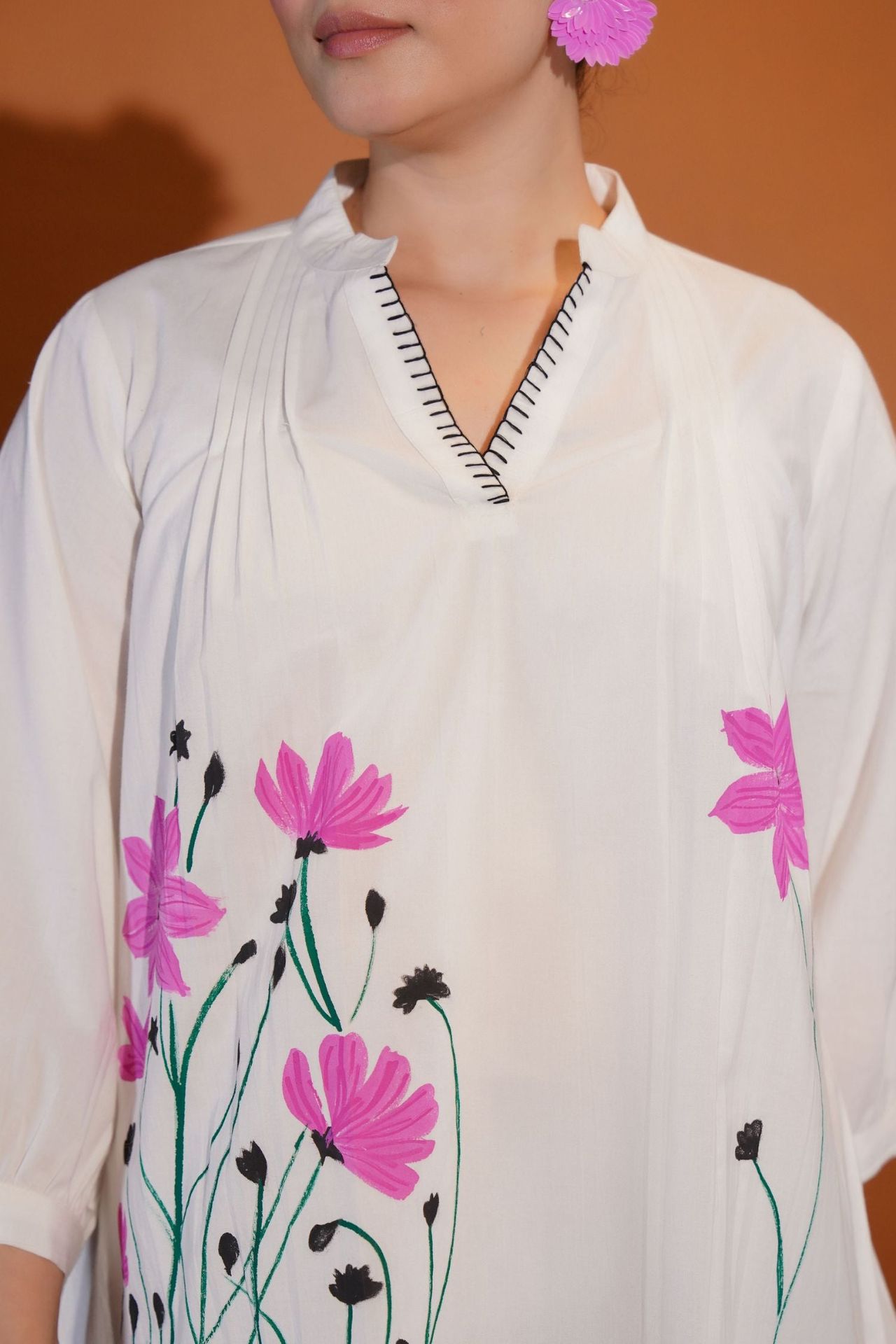 White Charm With Pink Blossoms Top image 4