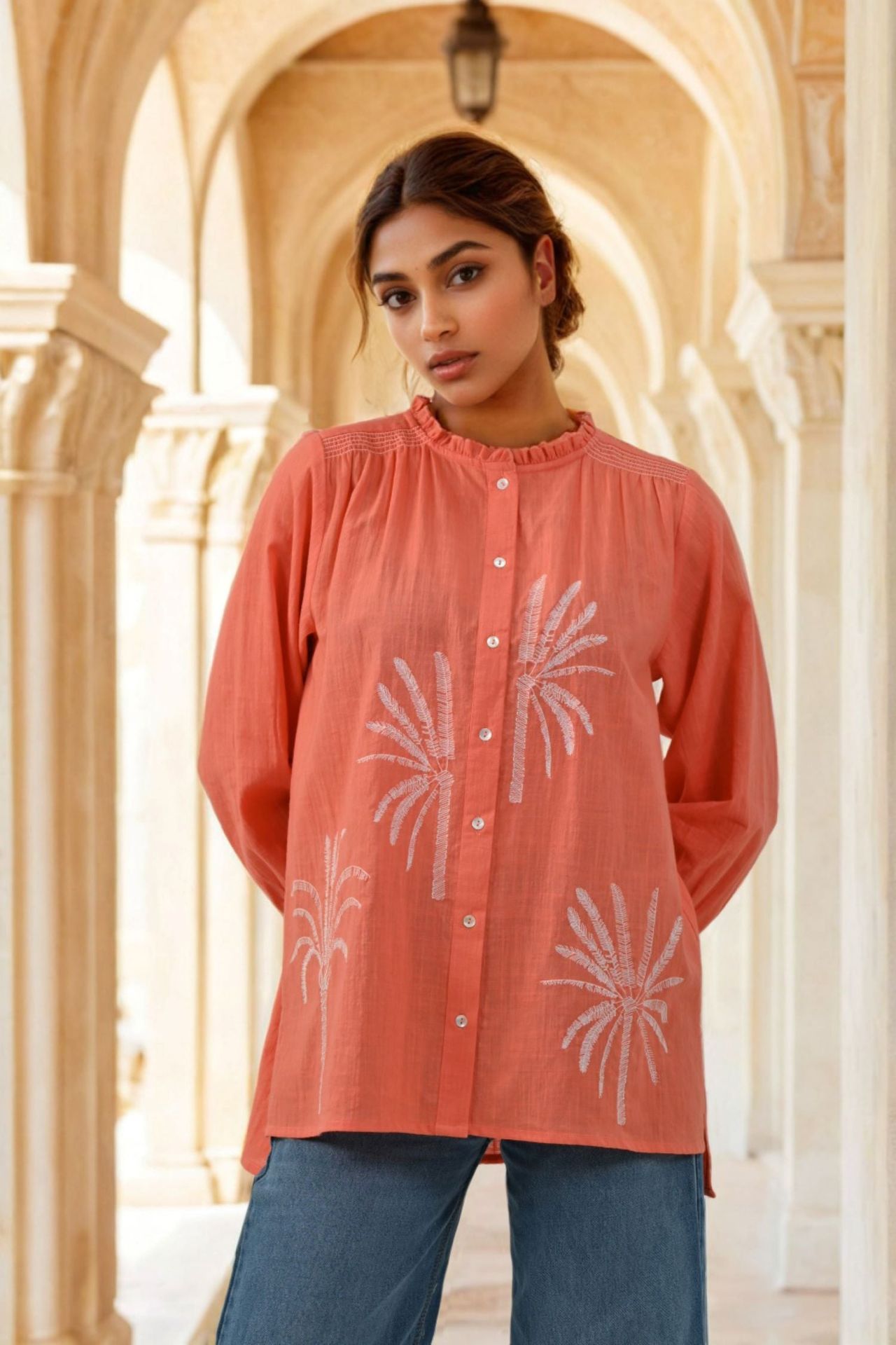 Bright Bloom Orange Top With Subtle Detailing image 2