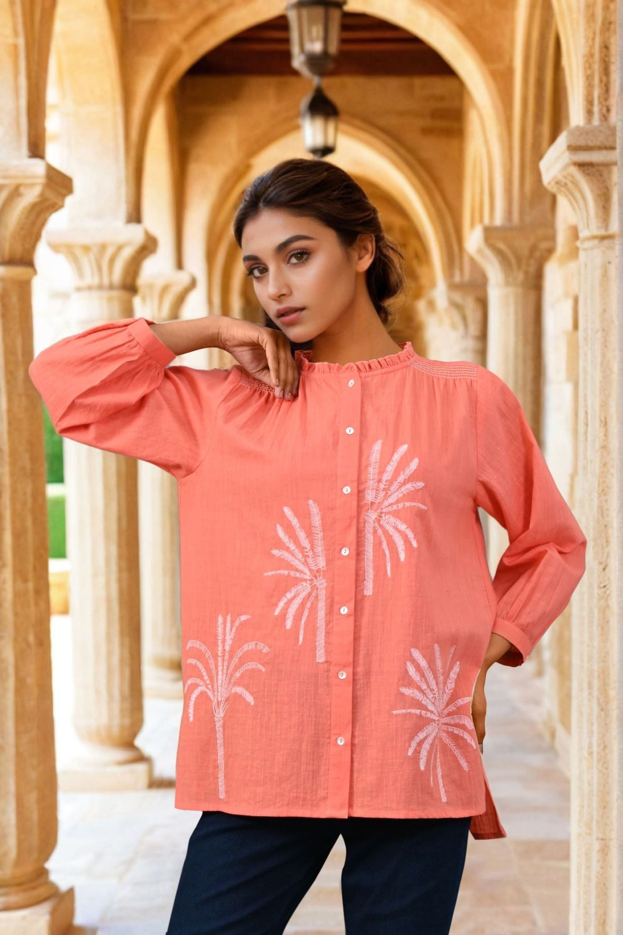 Bright Bloom Orange Top With Subtle Detailing image 3