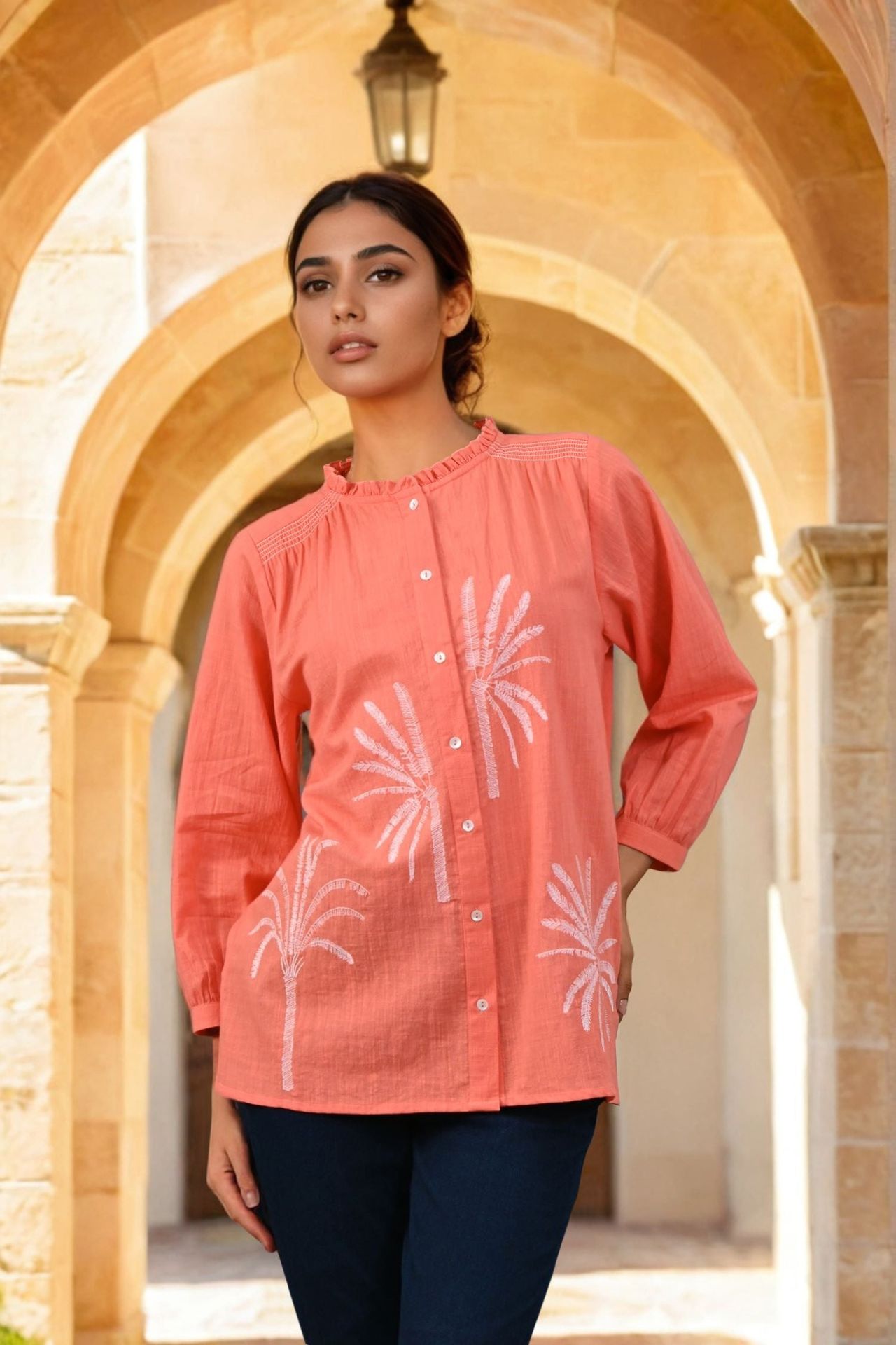Bright Bloom Orange Top With Subtle Detailing image 4