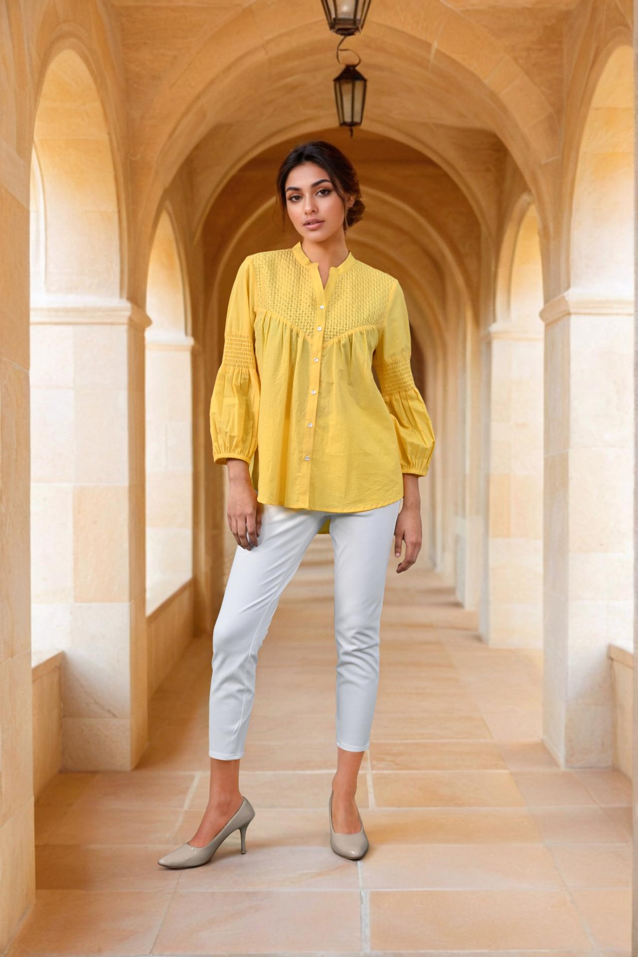Golden Charm Front-button Yellow Top