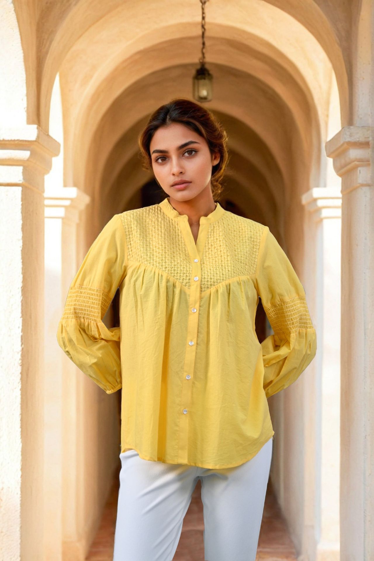 Golden Charm Front-button Yellow Top image 2