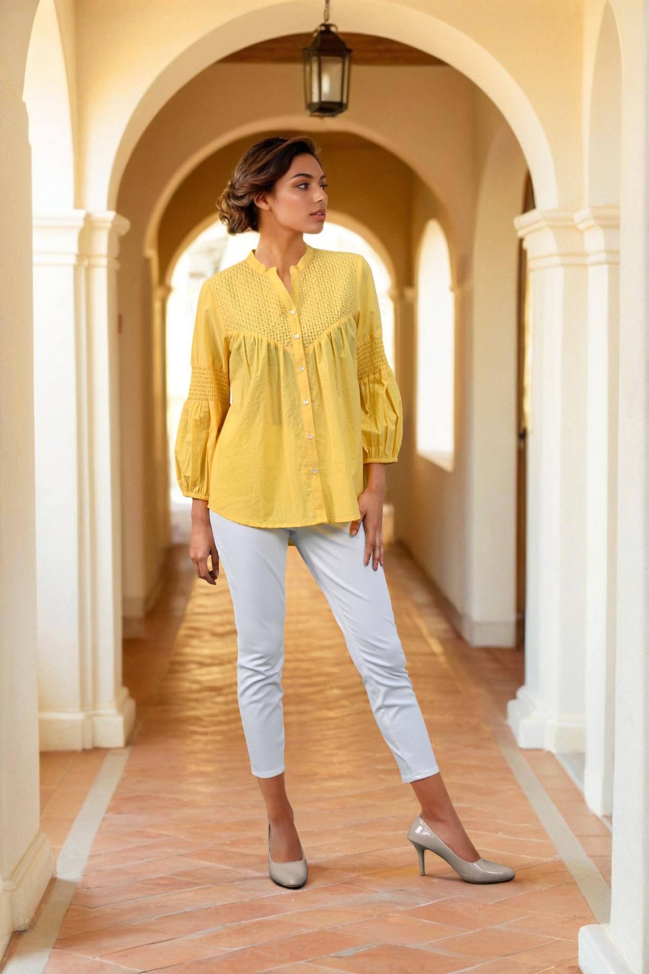 Golden Charm Front-button Yellow Top image 3