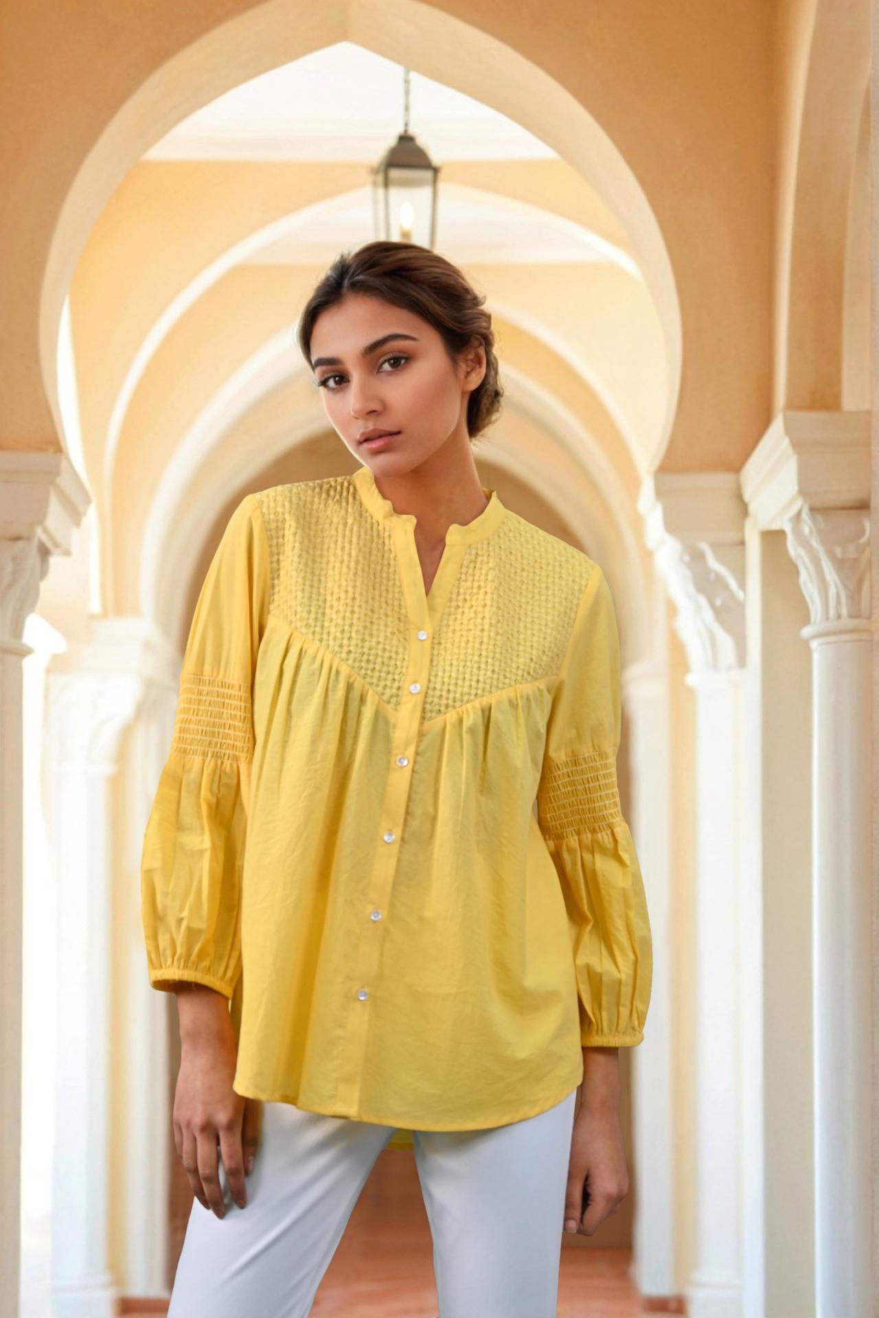Golden Charm Front-button Yellow Top image 4