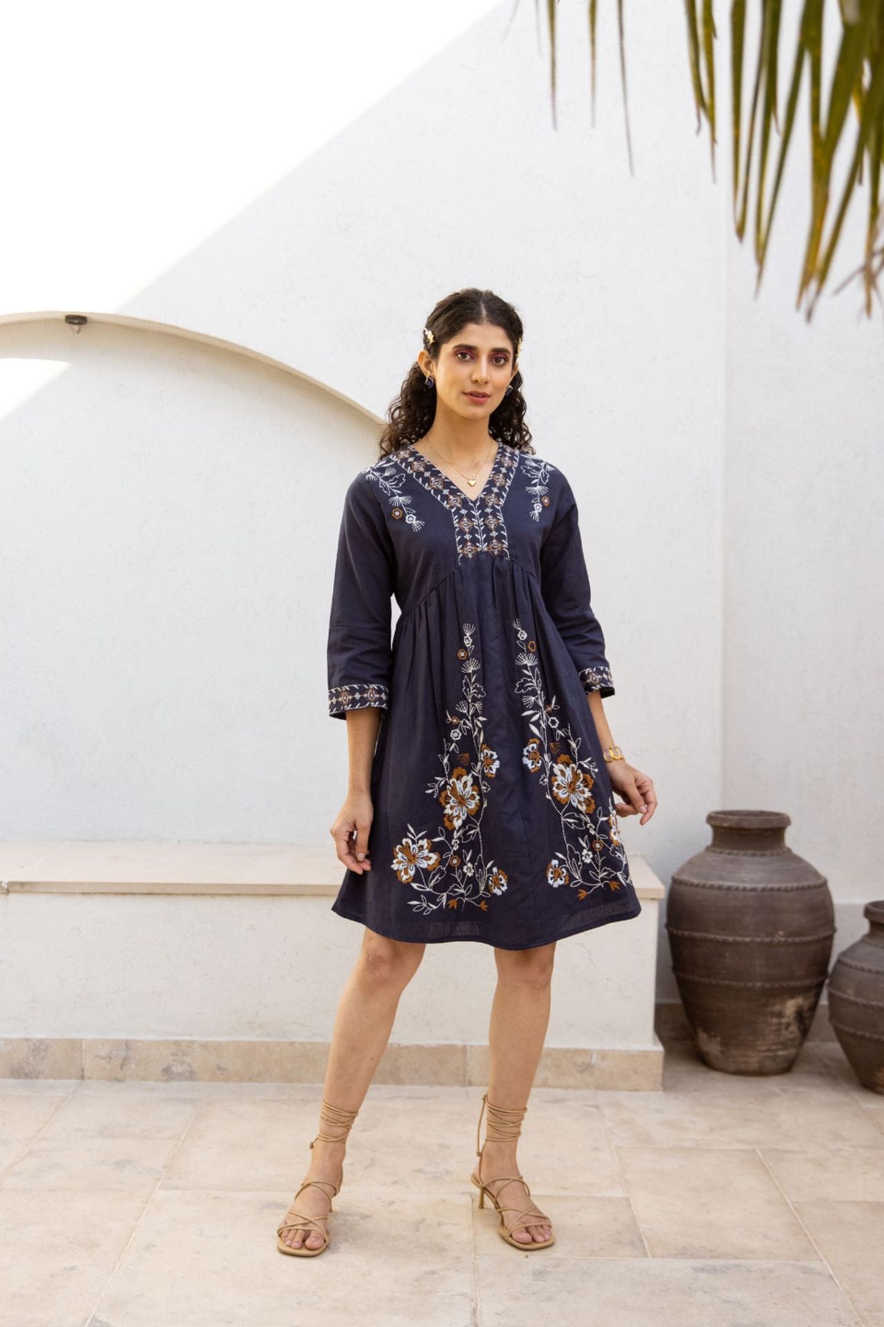 Midnight Thread Embroidered Blue Tunic