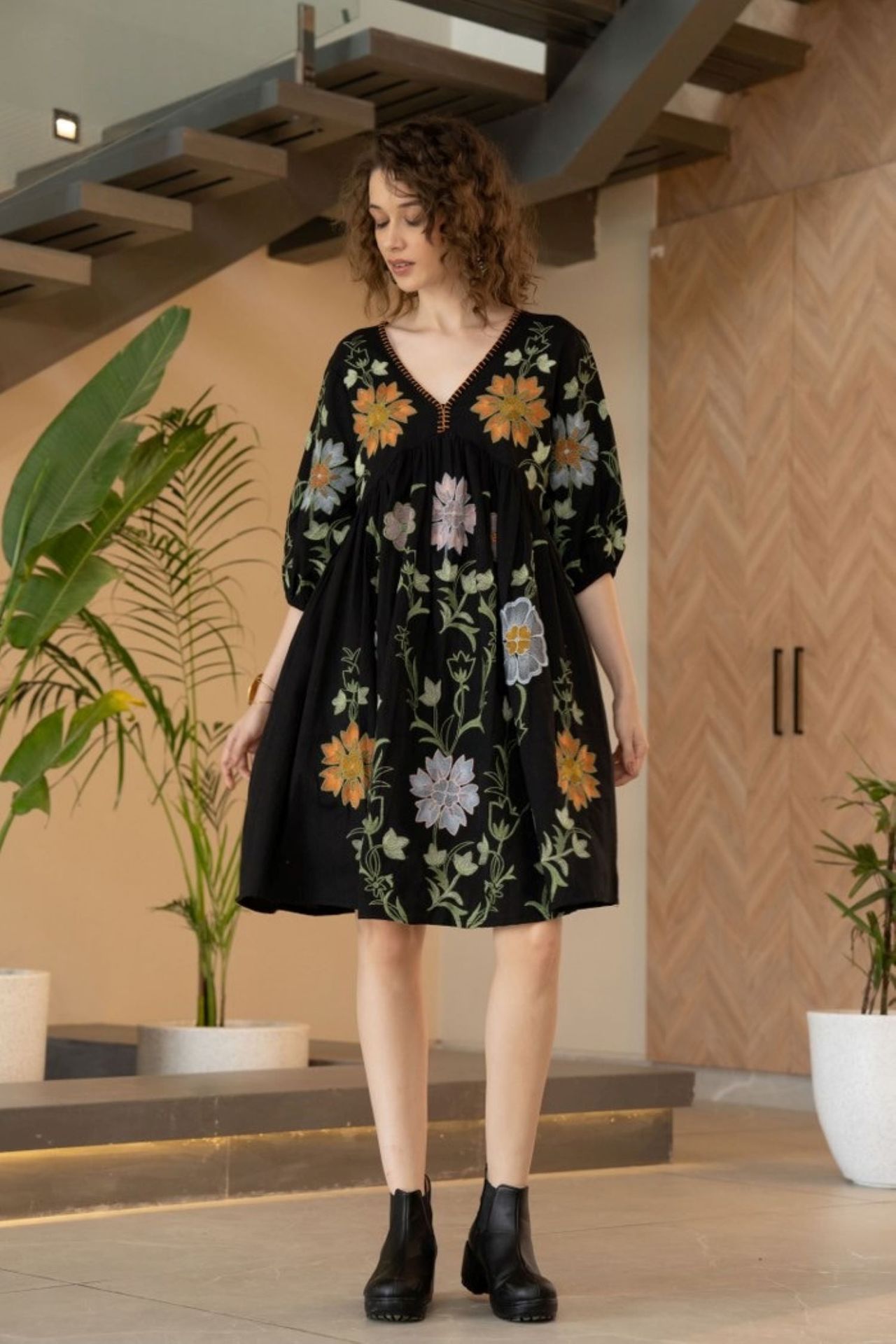 Freyaa Floral Elegance Black Tunic