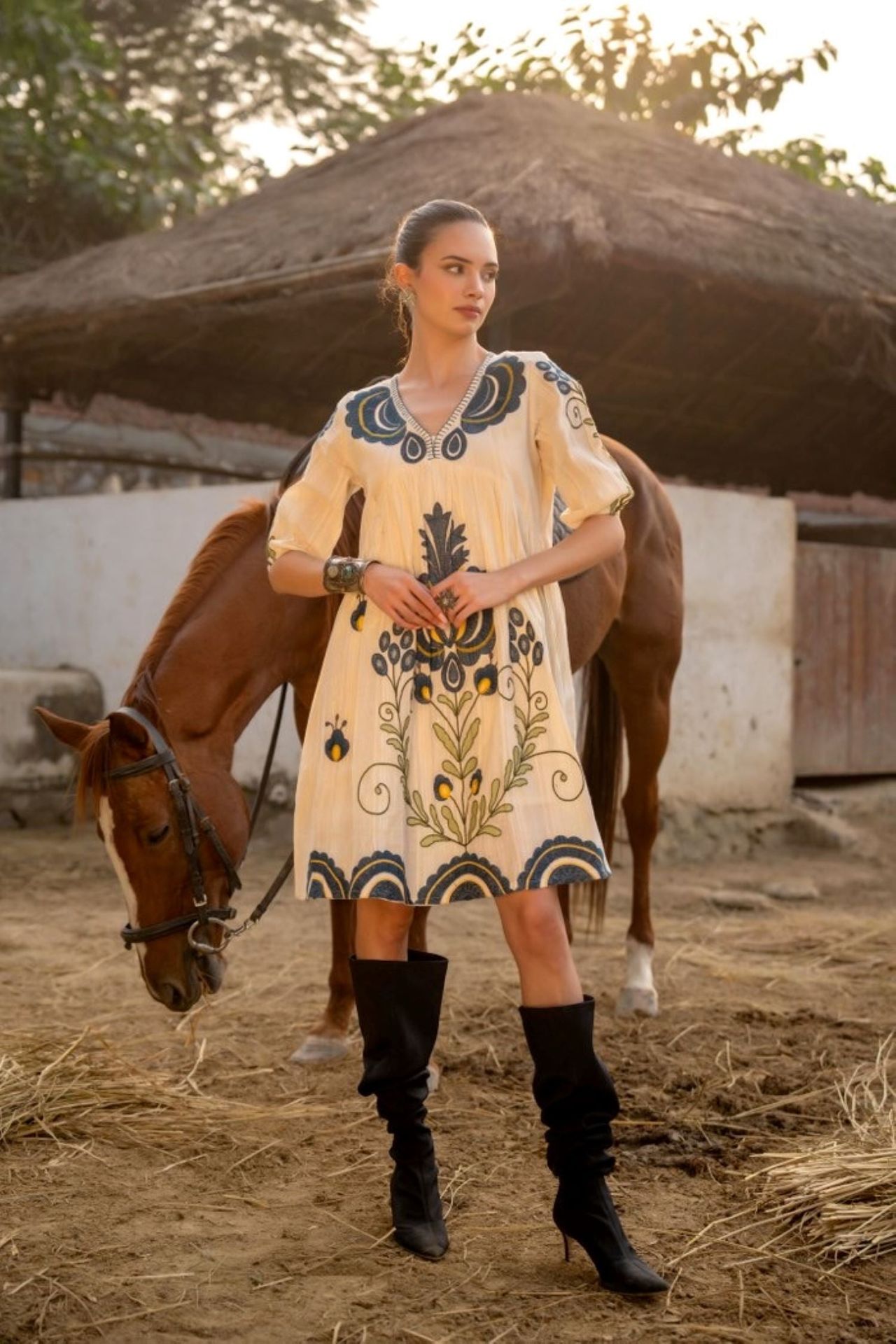 Soft Cream Tunic With Artistic Embroidery Detail