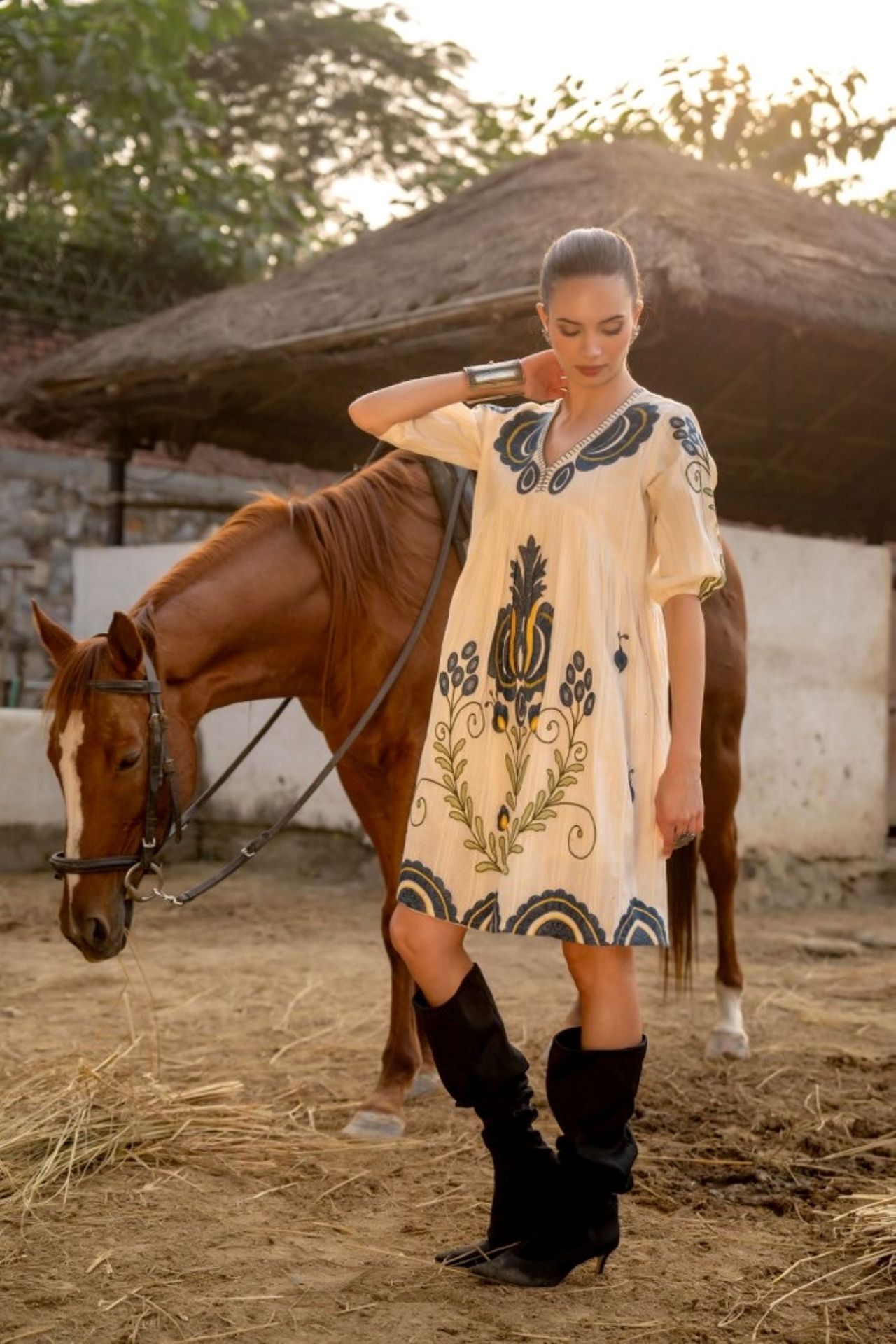 Soft Cream Tunic With Artistic Embroidery Detail image 3