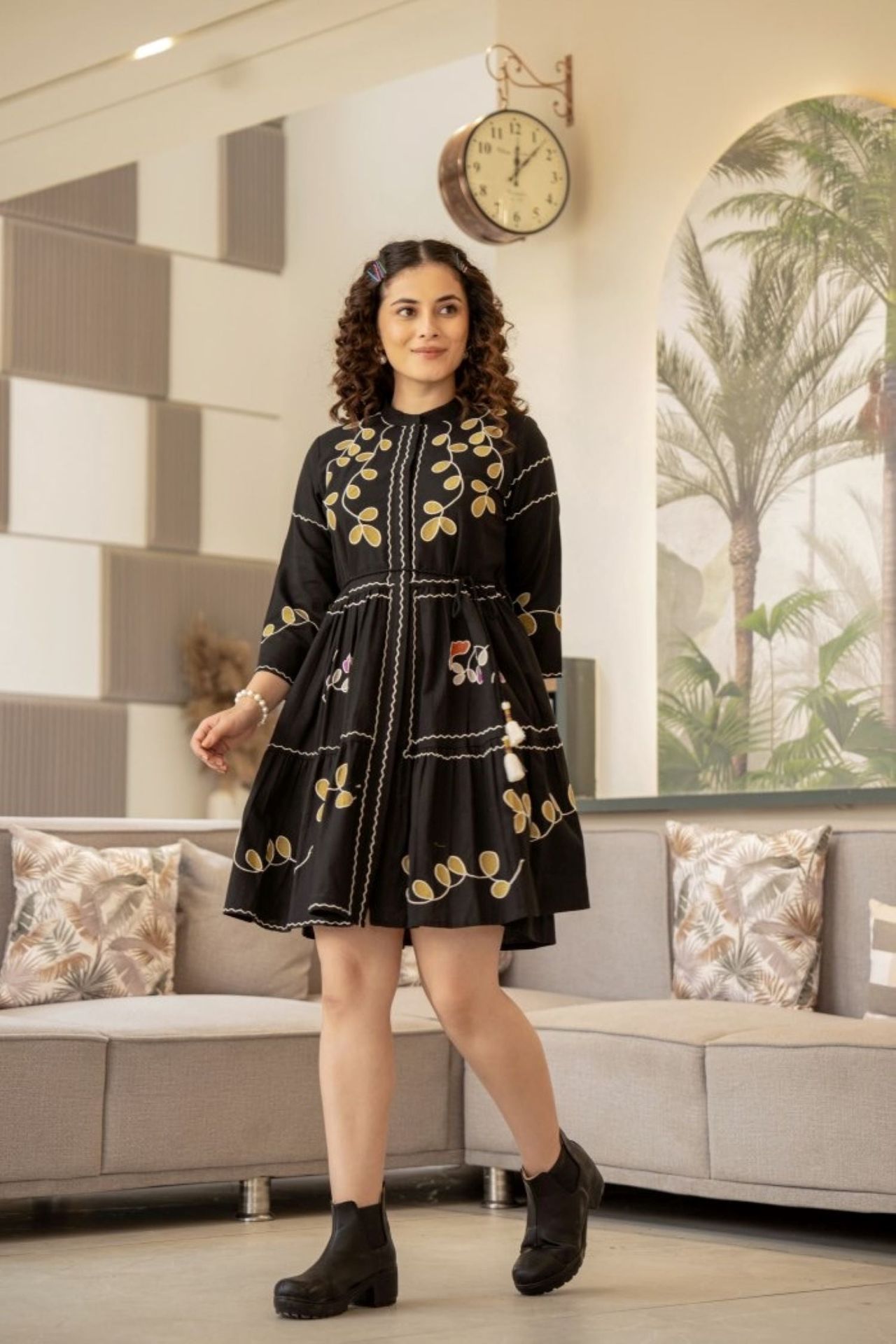 Classic Black Tunic With Exquisite Design Accents