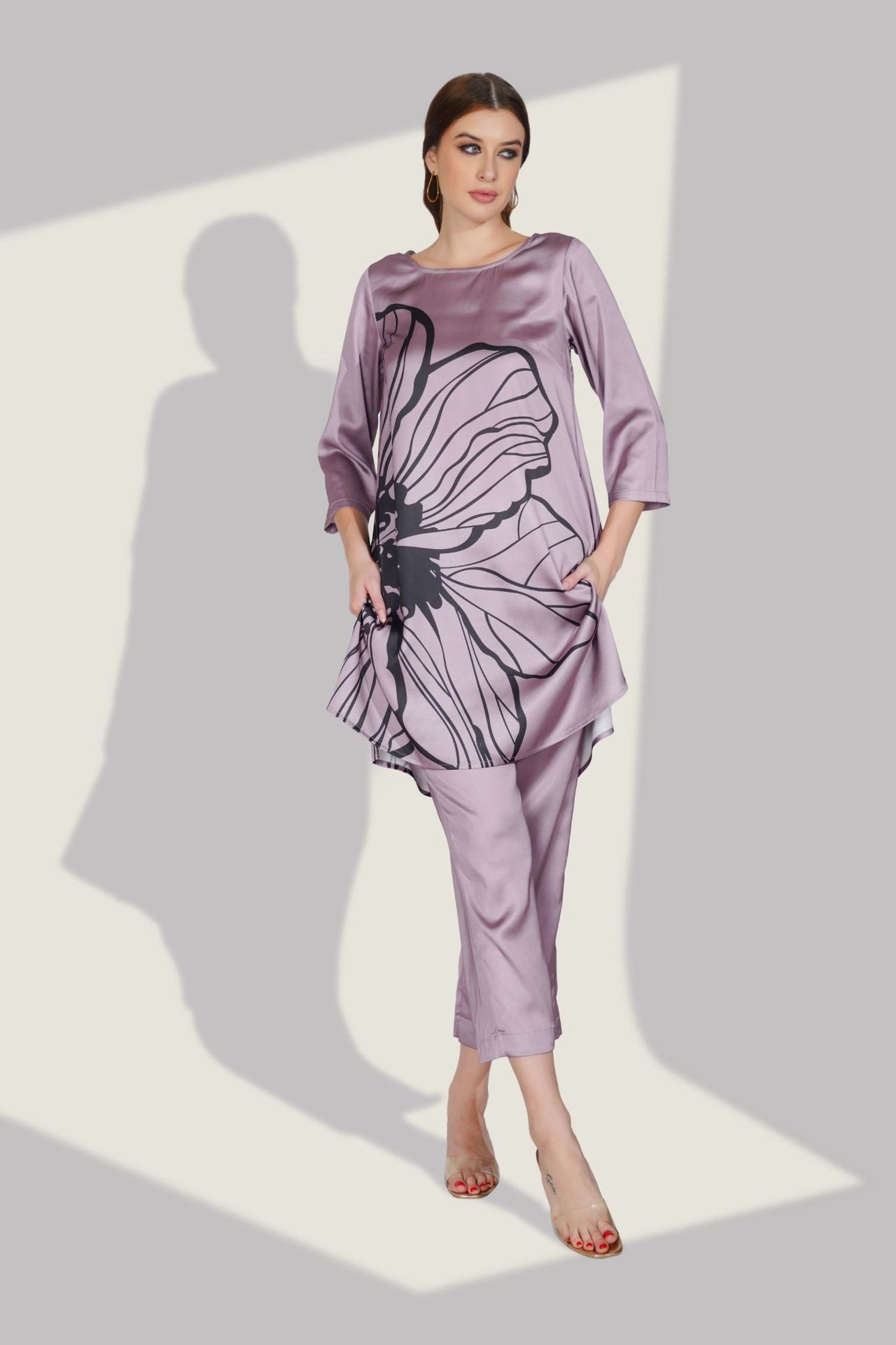 Cord Set With Bold Side Flower Print