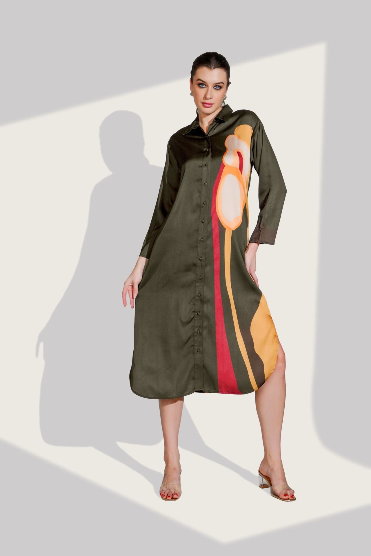 Black Long Dress With Side Print