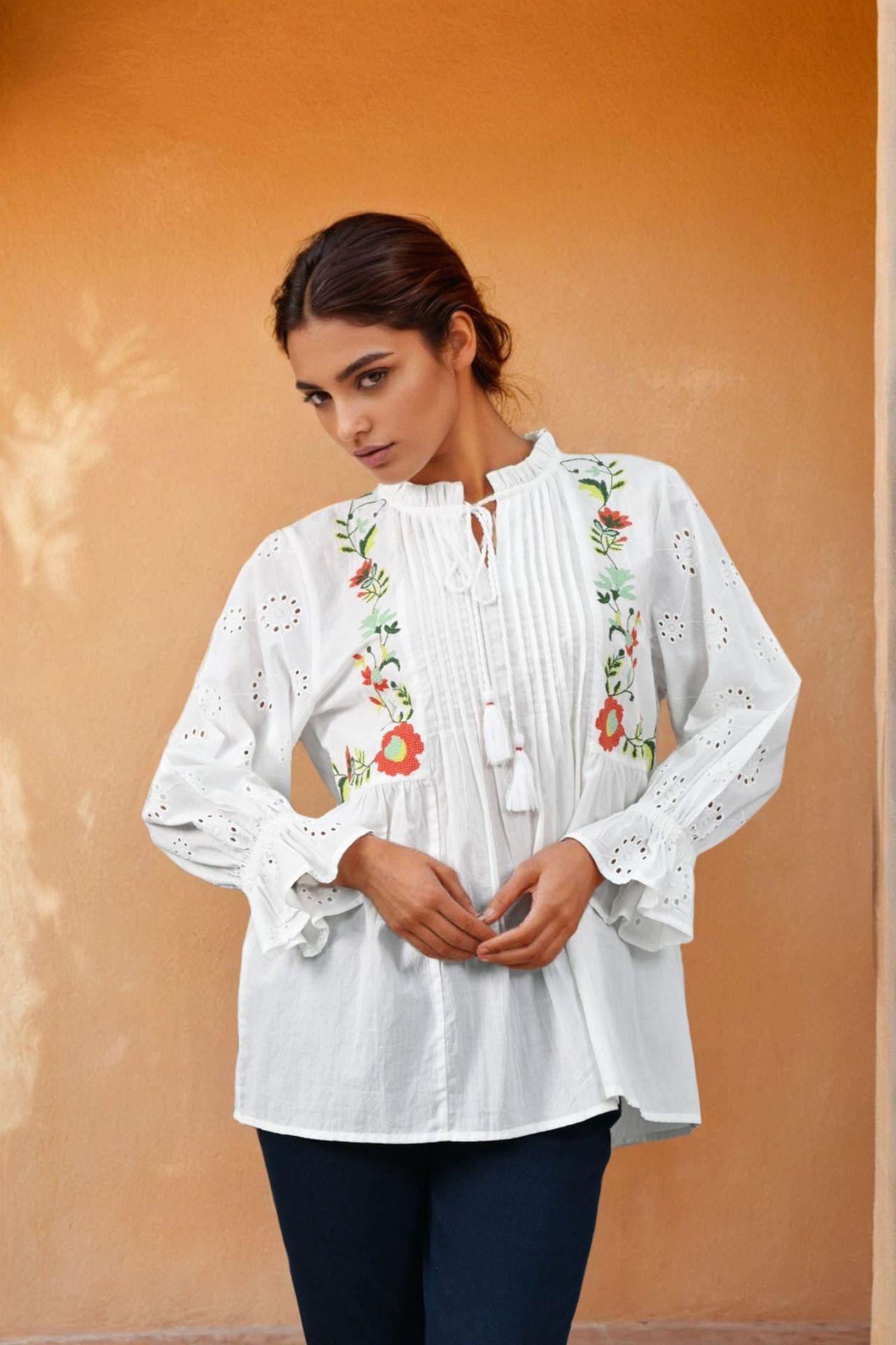 White Bloom Eyelet Floral Top image 2