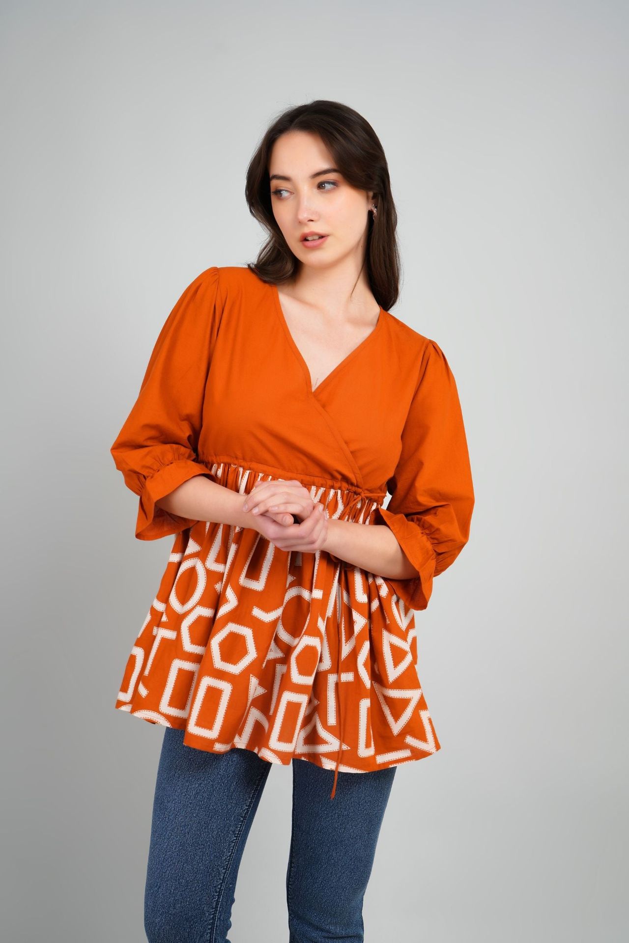 Freyaa Orange Frill Printed Top image 2