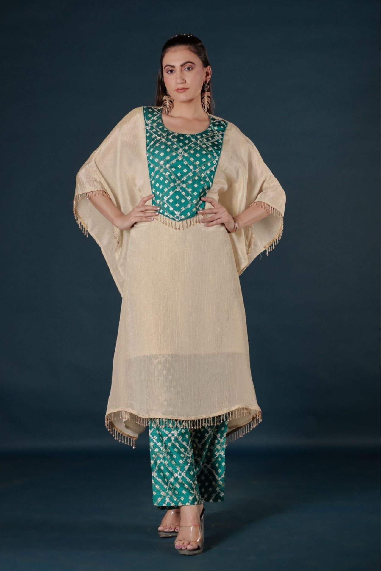 Elegant Rama Green Kaftan Co-ord Set