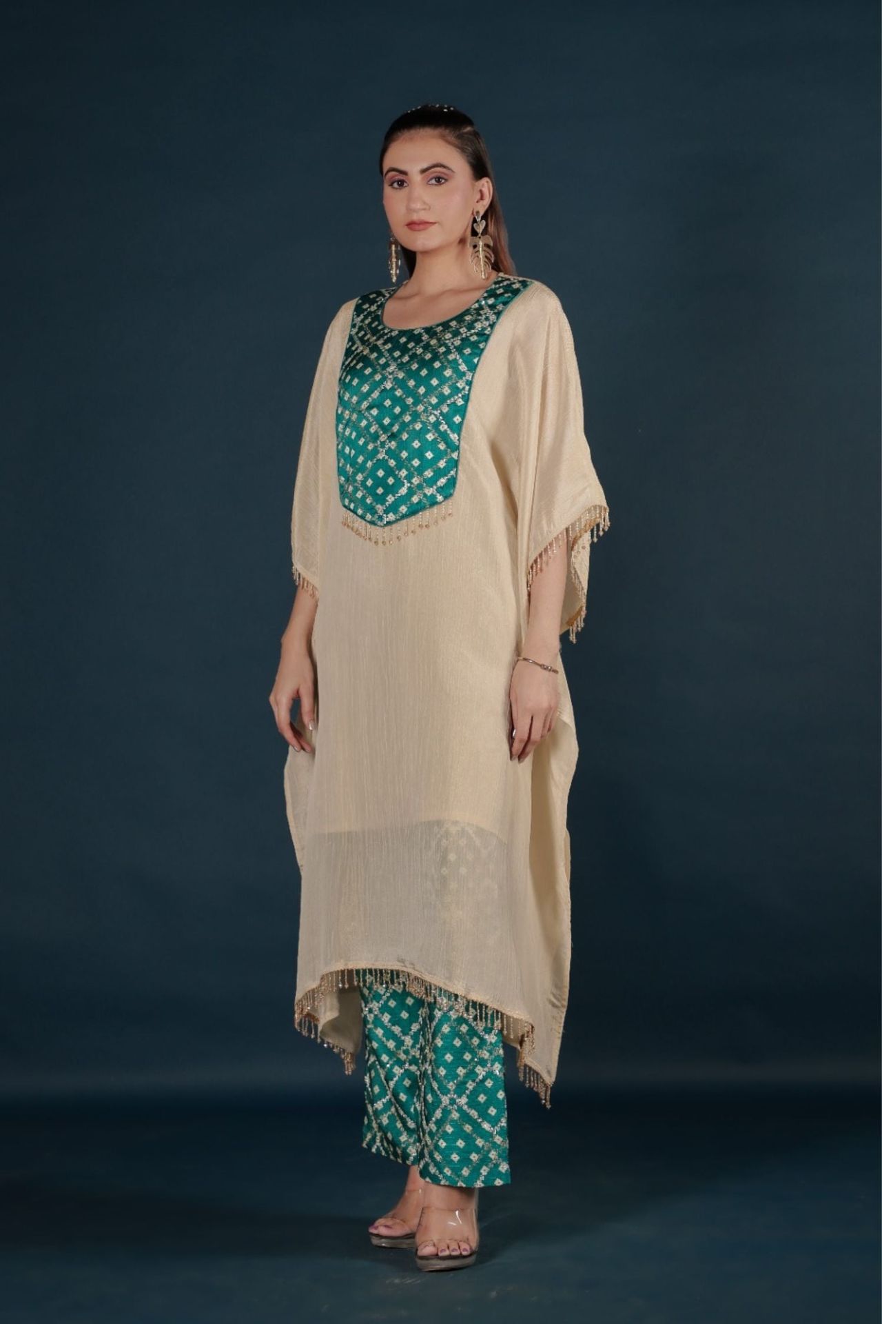Elegant Rama Green Kaftan Co-ord Set image 2