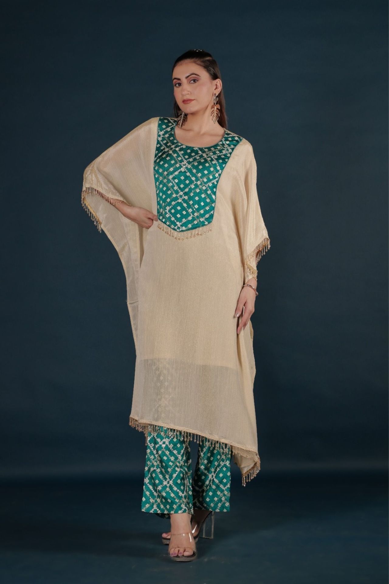 Elegant Rama Green Kaftan Co-ord Set image 3