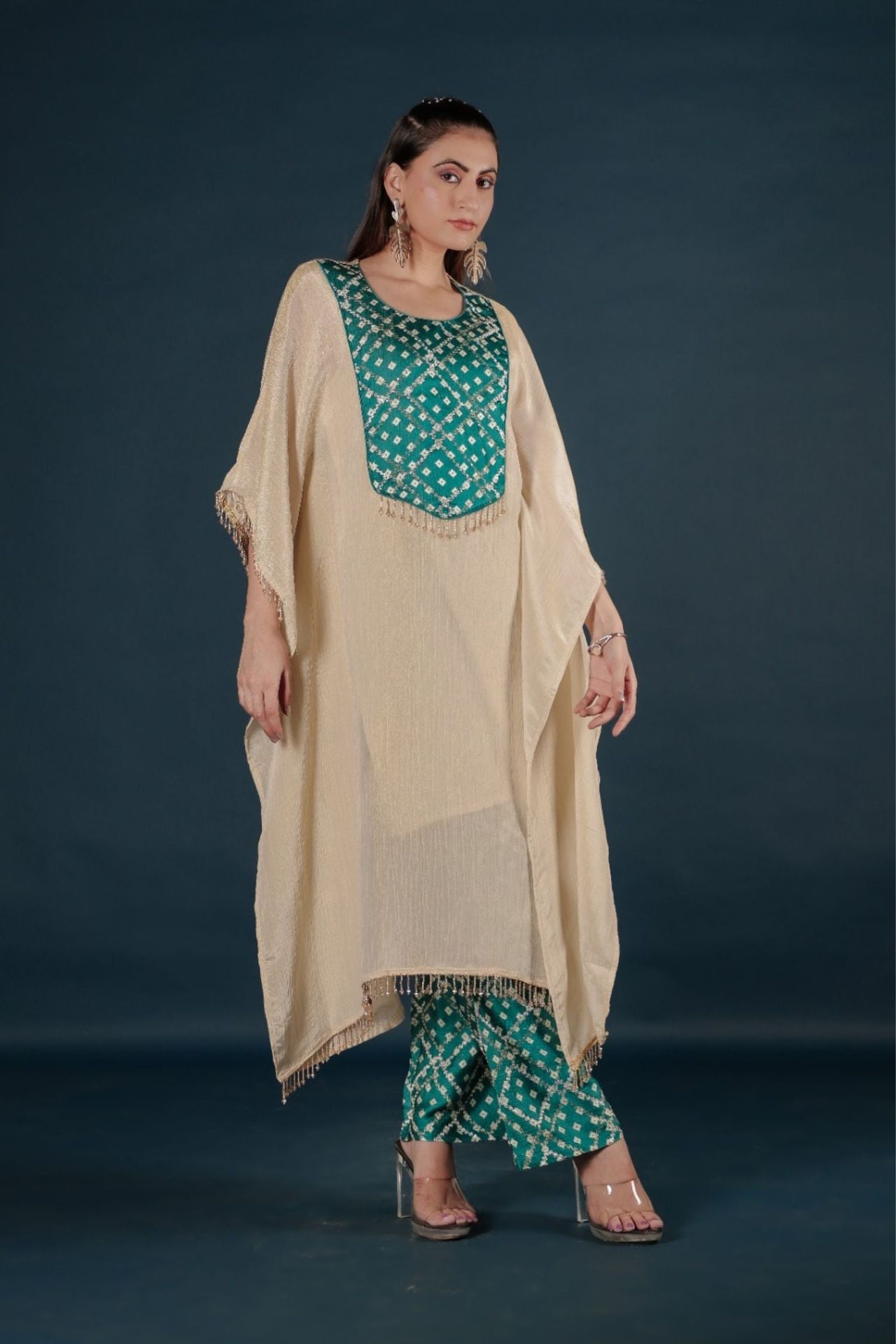 Elegant Rama Green Kaftan Co-ord Set image 4