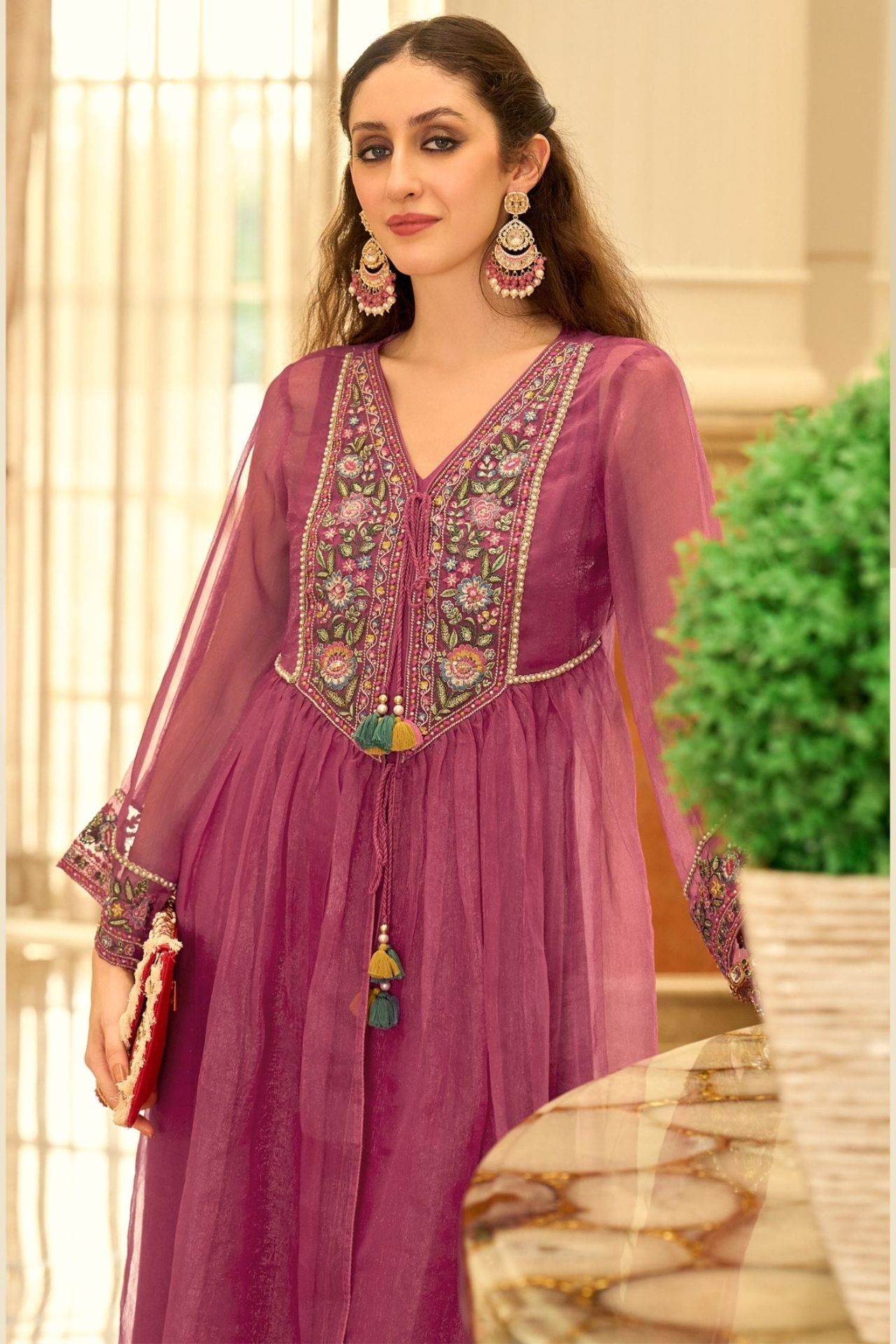 Pink Cord Set Embroidered Kurta With Elegant Full Sleeves image 2
