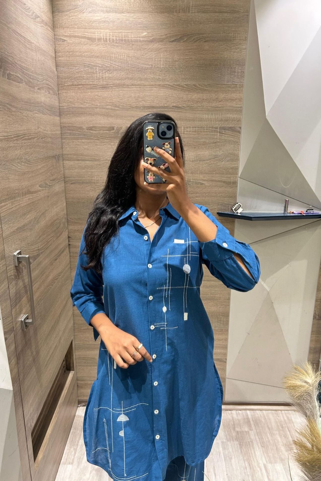 Blue Cord Set With Printed Shirt-style Design And Pants image 4