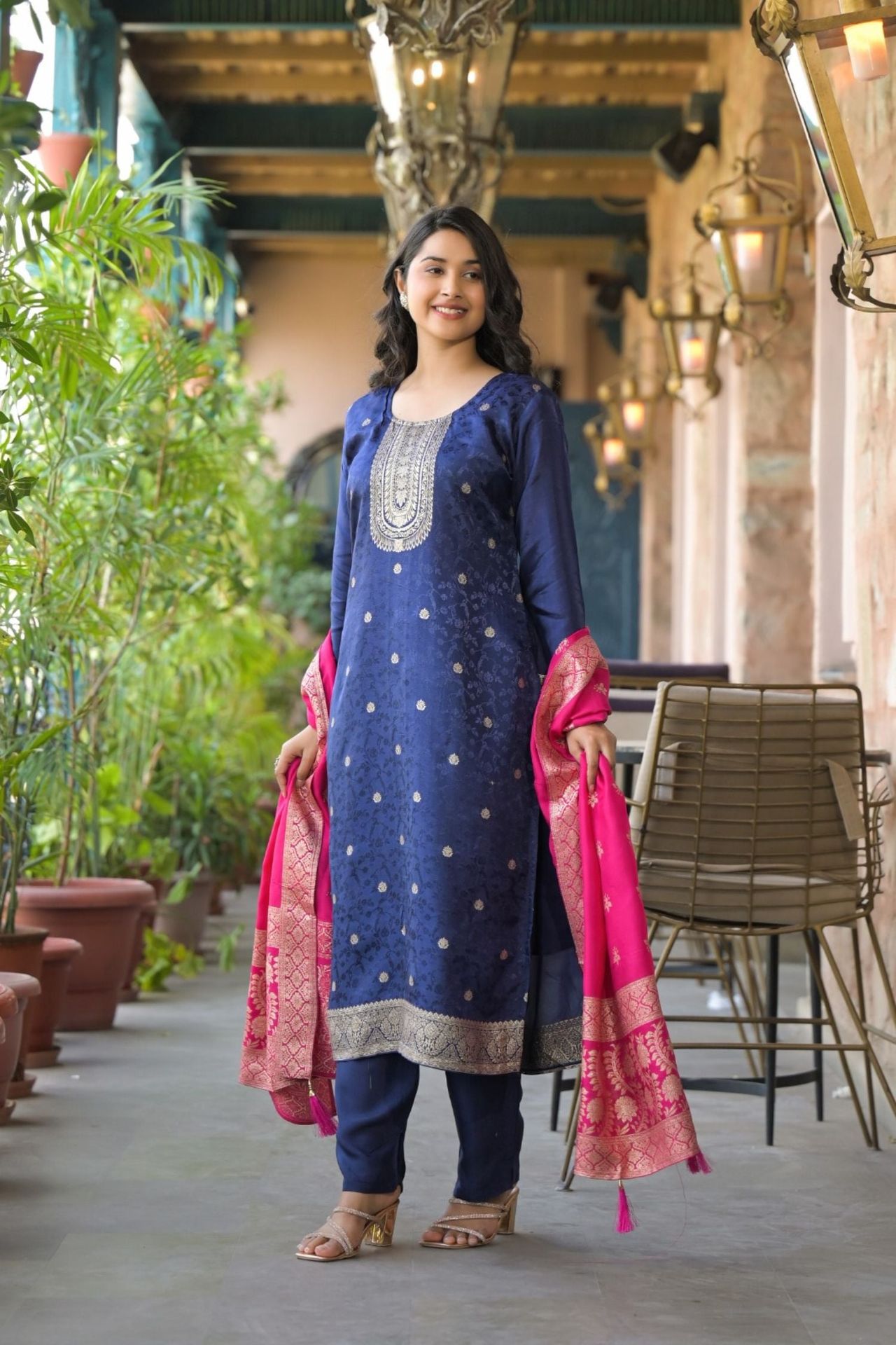 Embroidered Three Piece Suit Set With Rani Dupatta image 2