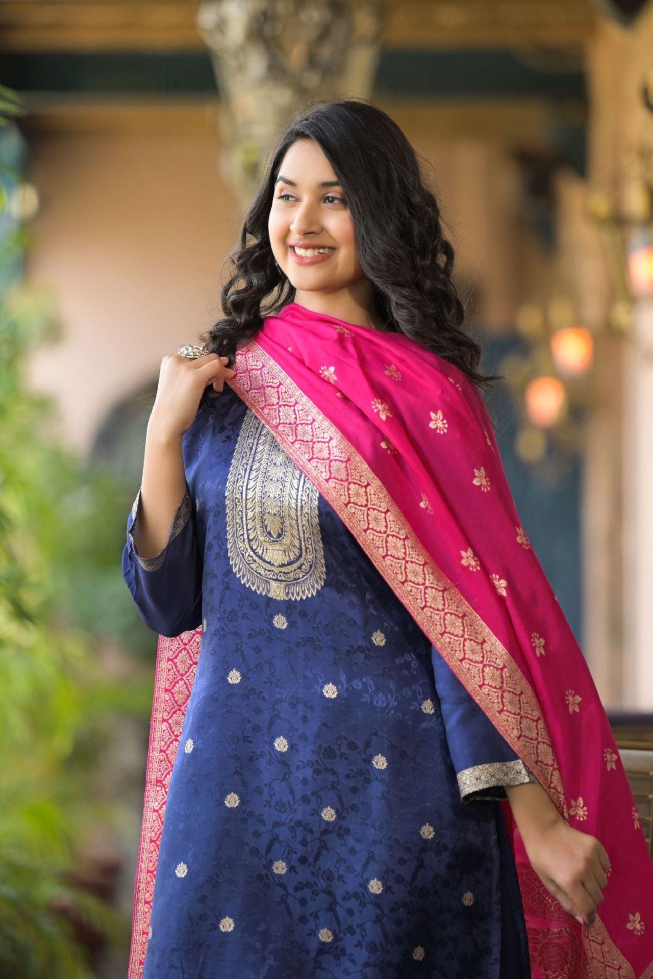 Embroidered Three Piece Suit Set With Rani Dupatta image 4