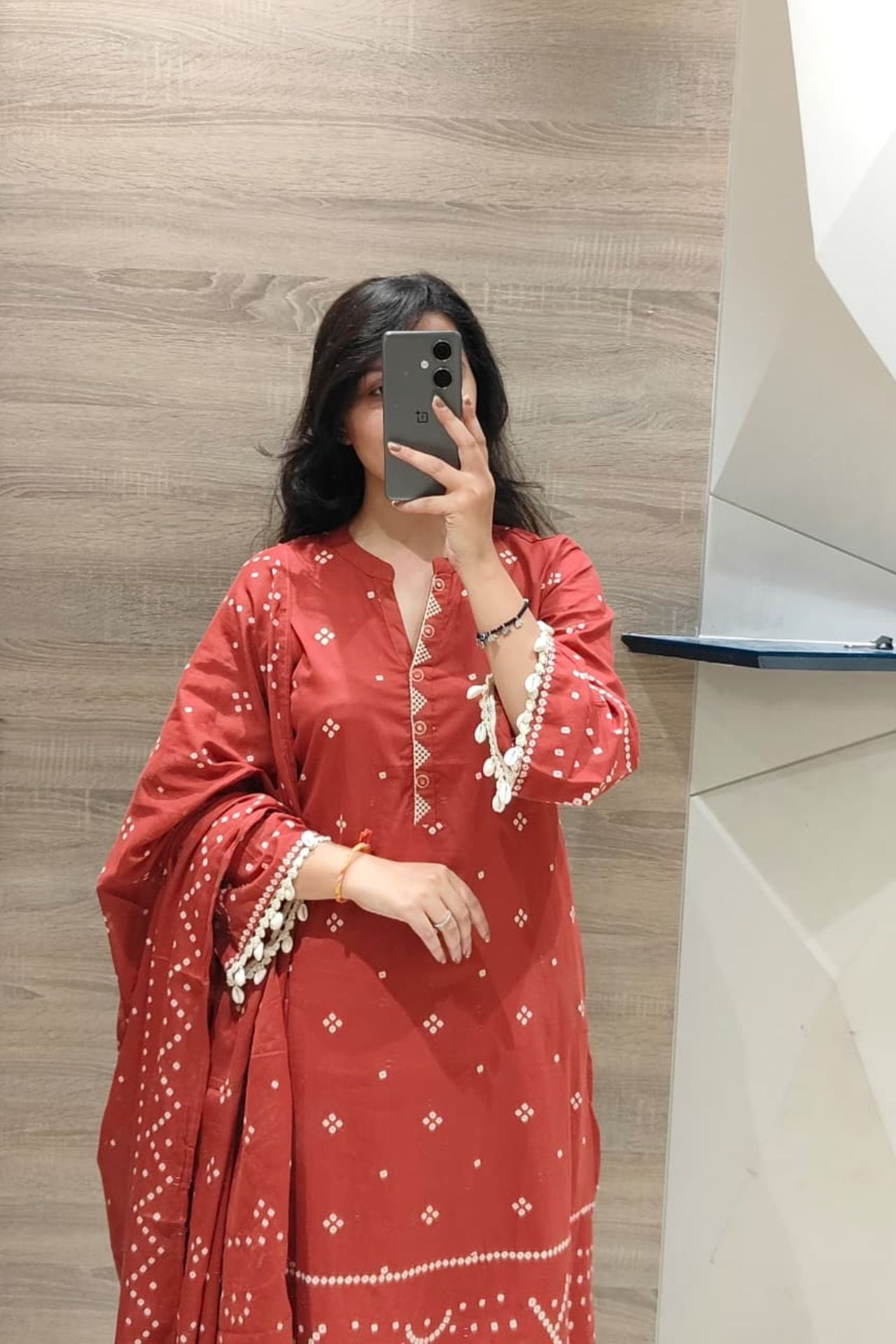 Red Three-piece Suit With Dupatta And Delicate Kodiya On Sleeves image 2