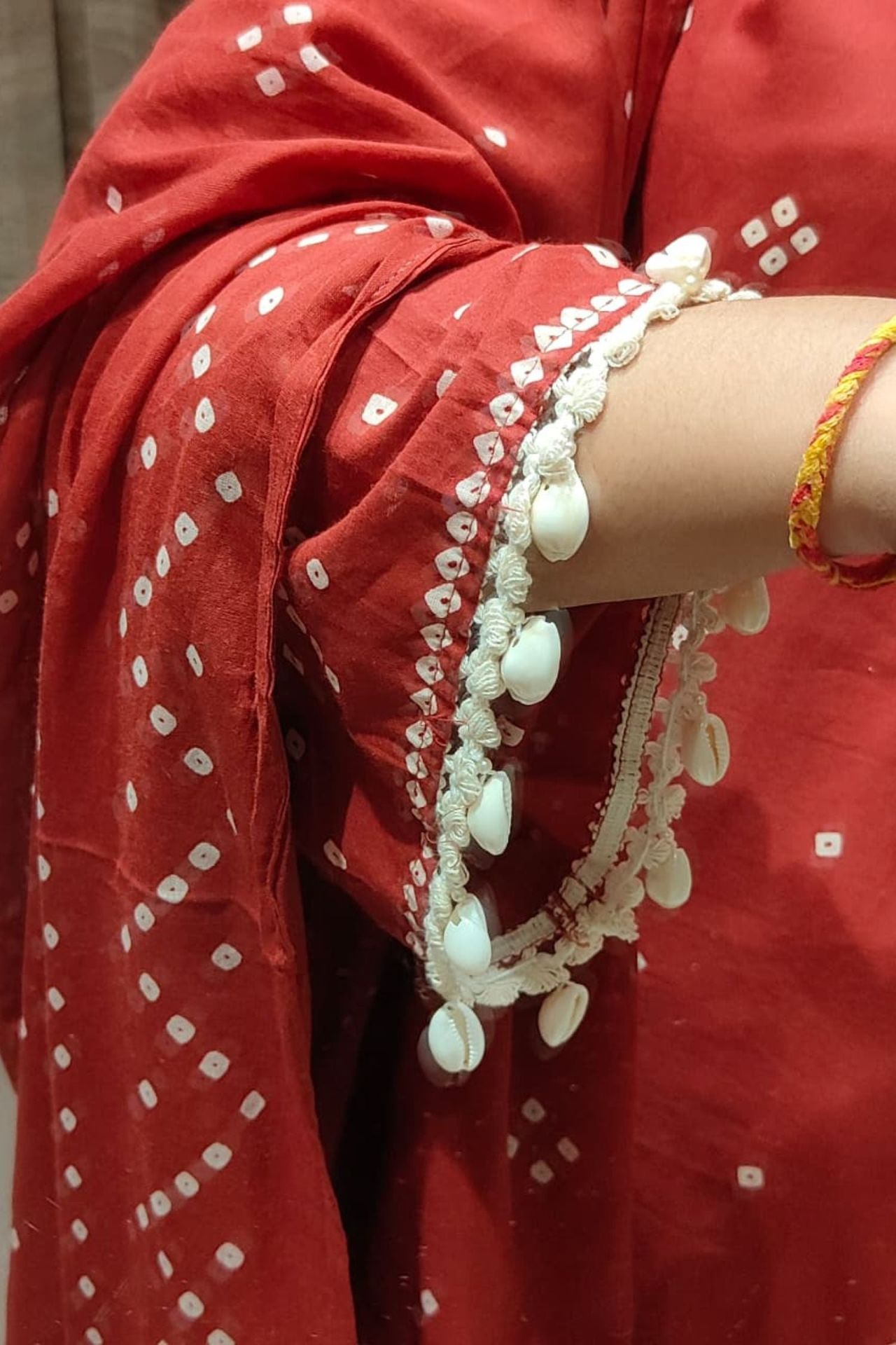 Red Three-piece Suit With Dupatta And Delicate Kodiya On Sleeves image 3