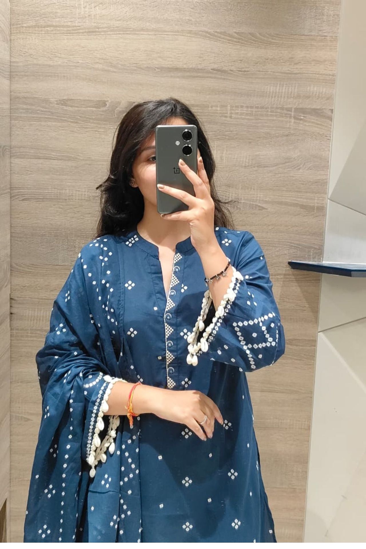 Blue Three-piece Ensemble With Dupatta And Handcrafted Kodiya Detailing image 2