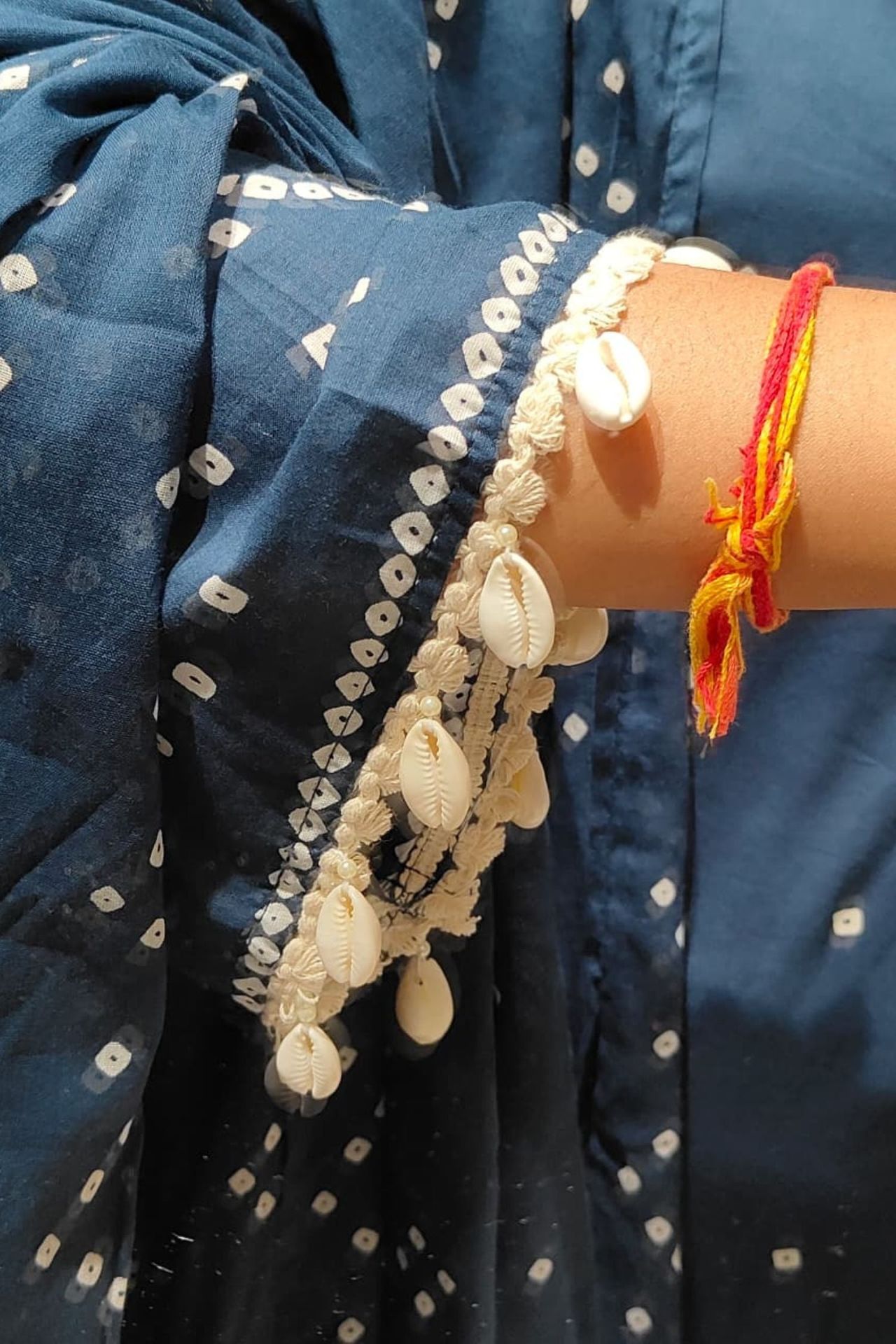 Blue Three-piece Ensemble With Dupatta And Handcrafted Kodiya Detailing image 3