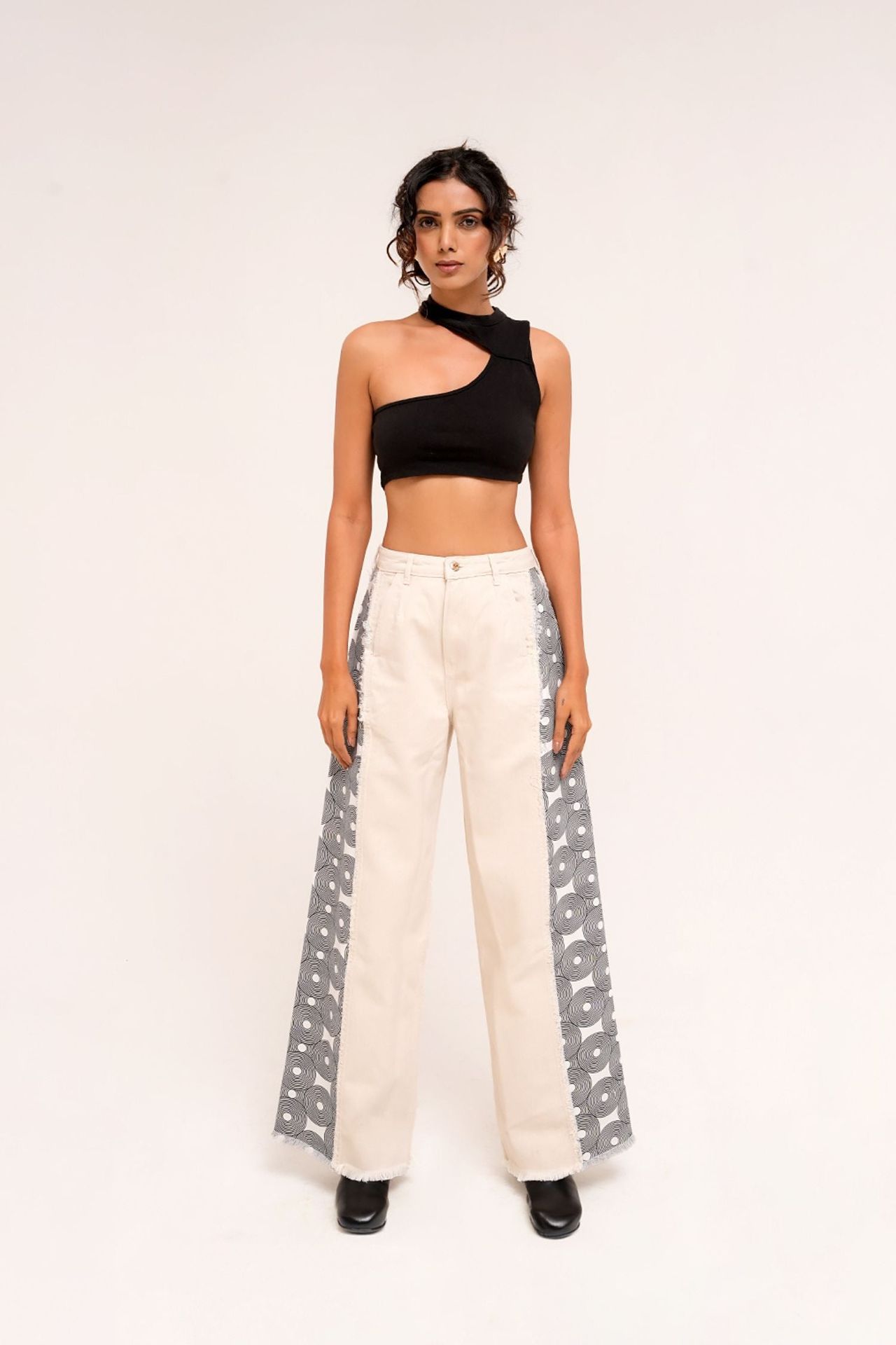 Printed Side Panel Beige Denim