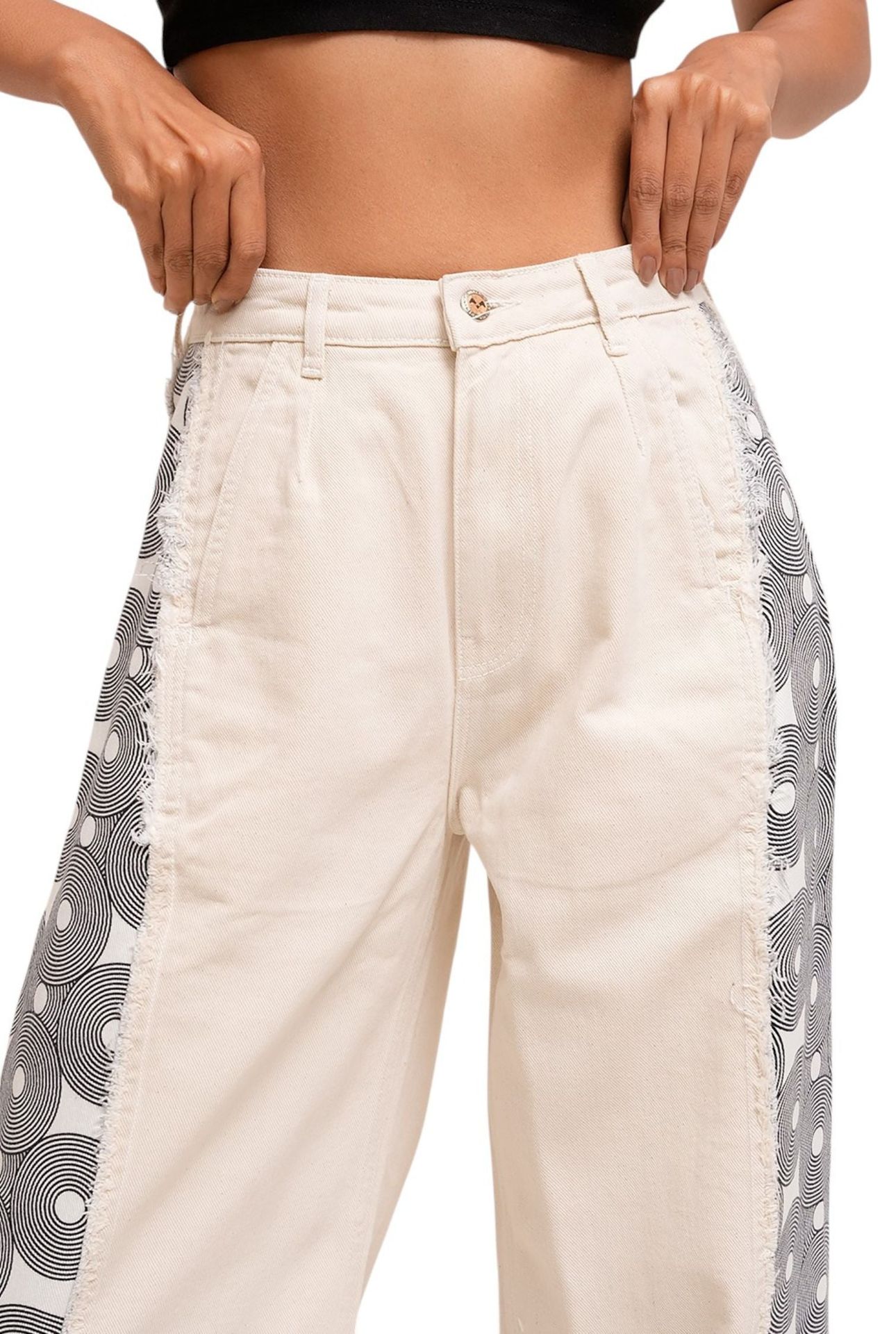 Printed Side Panel Beige Denim image 2
