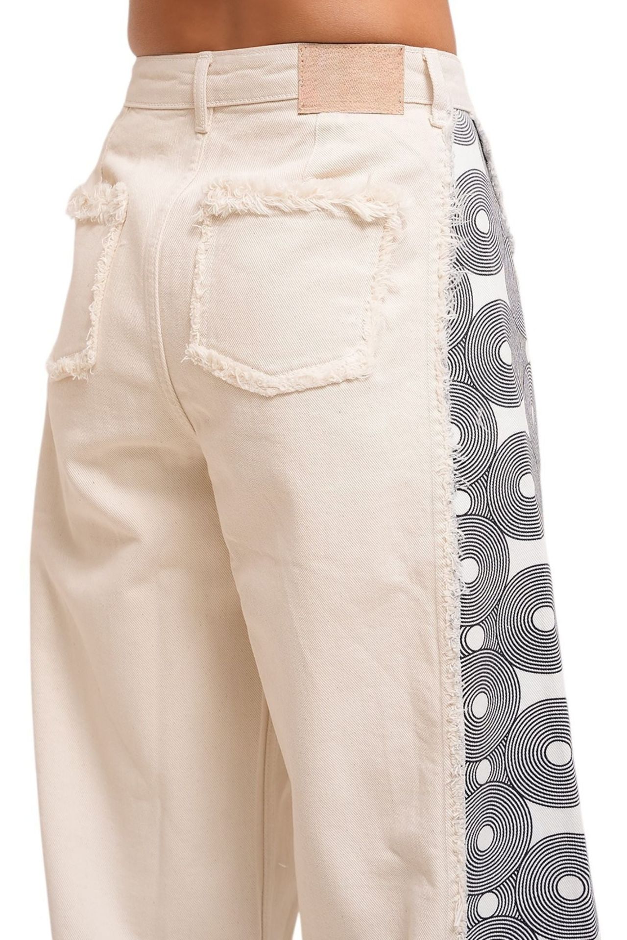 Printed Side Panel Beige Denim image 3