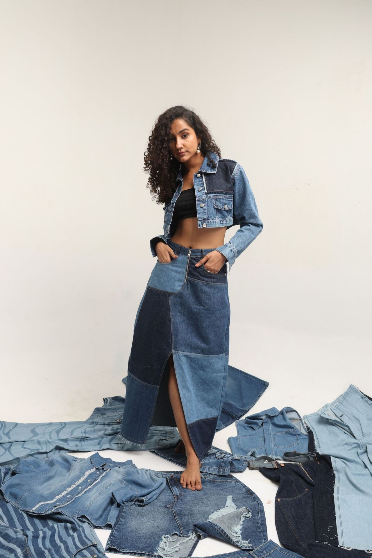 Chic Front Cut Denim Skirt