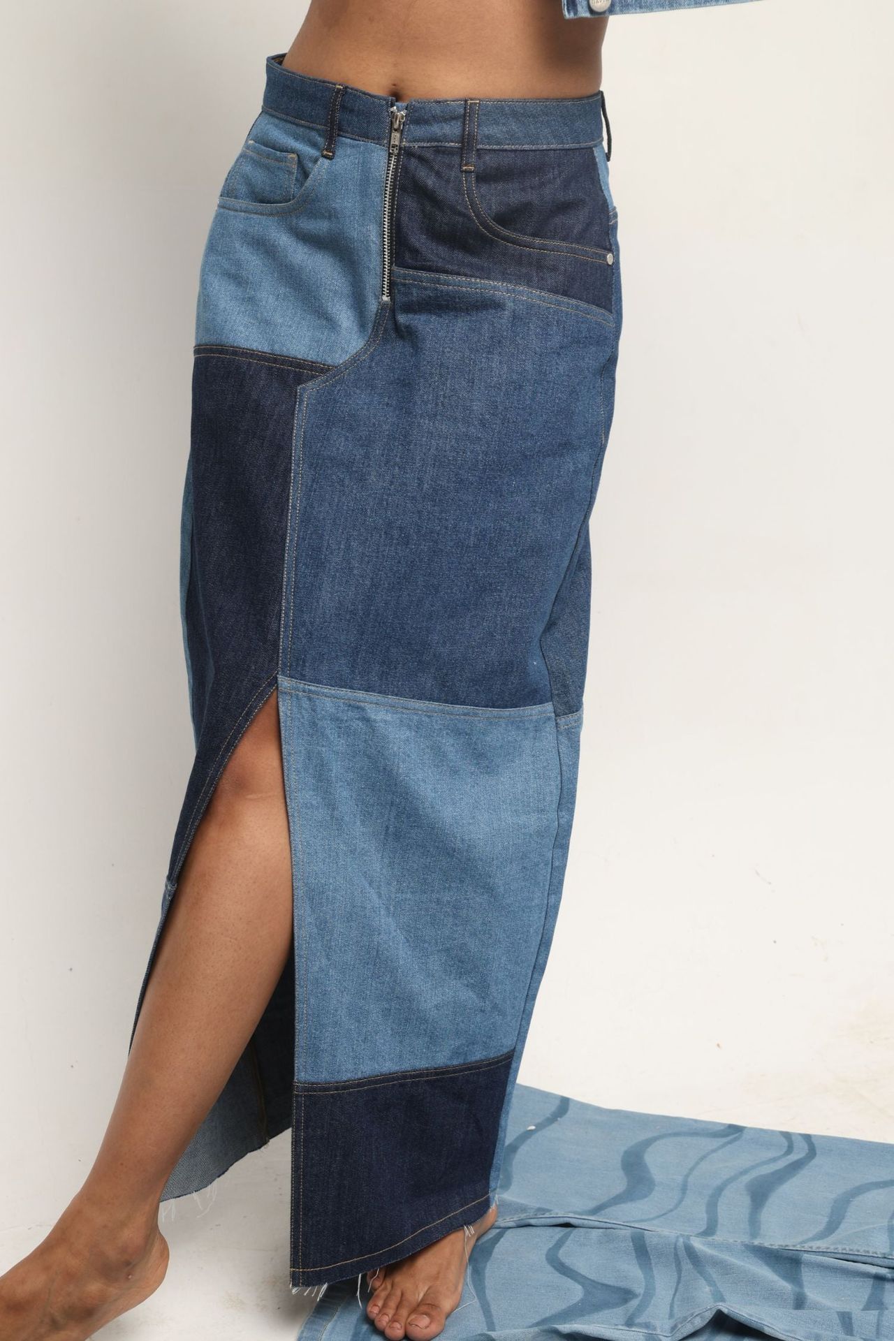 Chic Front Cut Denim Skirt image 2