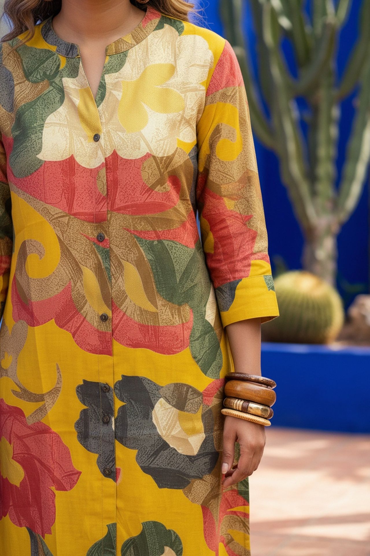 Classic Mustard Printed Cotton Kurti image 3