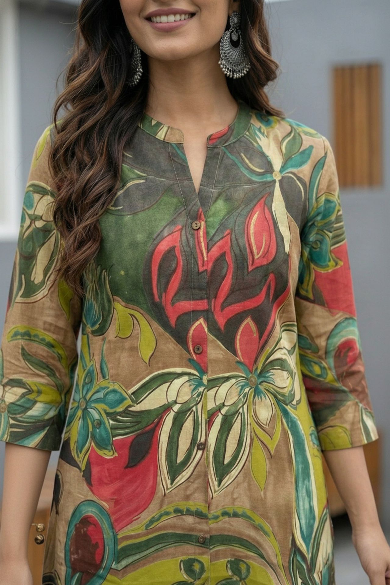 Vibrant Green Artistic Design Cotton Long Kurti image 5