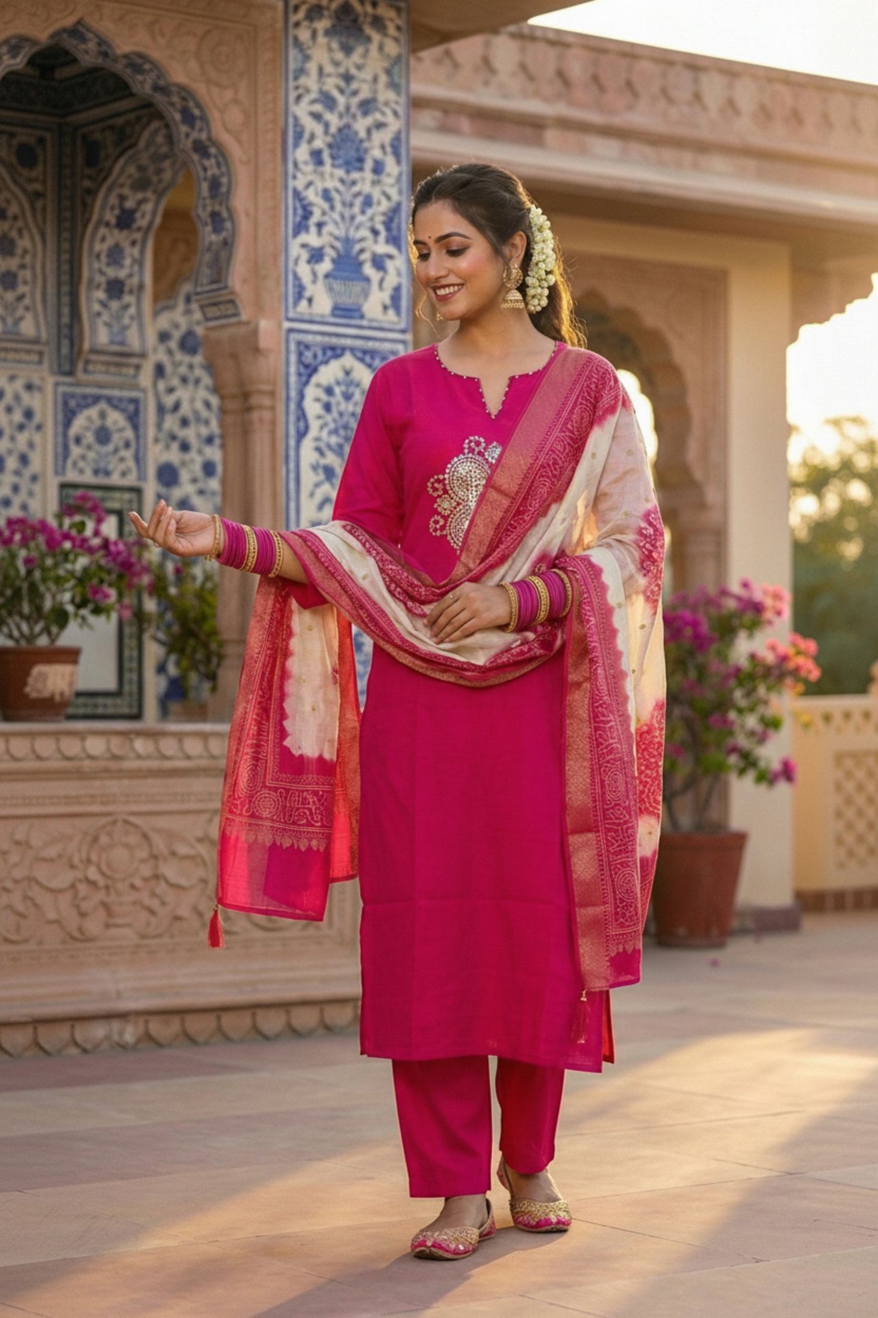 Royal Rani Straight-cut Suit Set With Embroidered Kurta