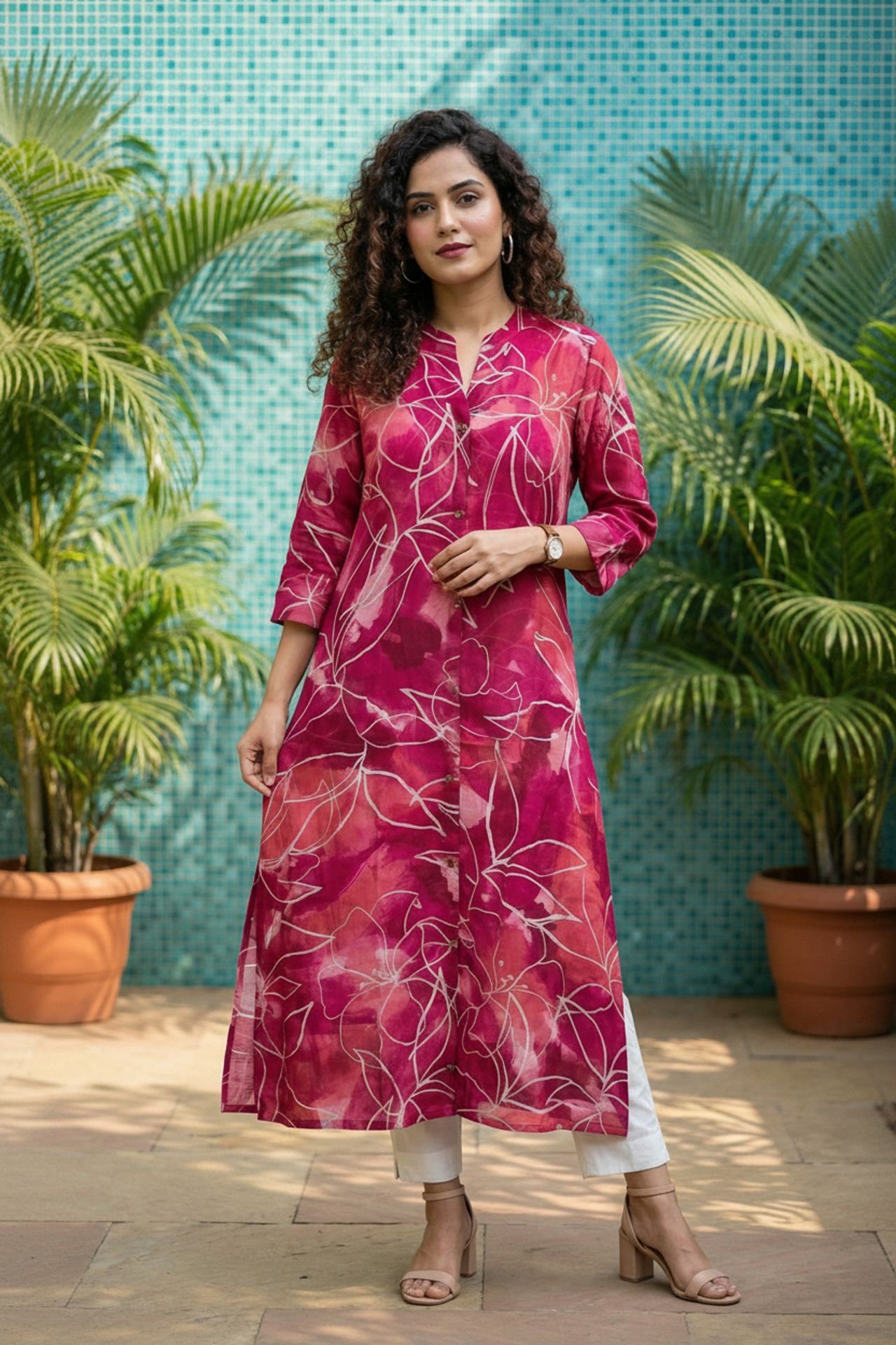 Rani Printed Mul Cotton Long Kurta