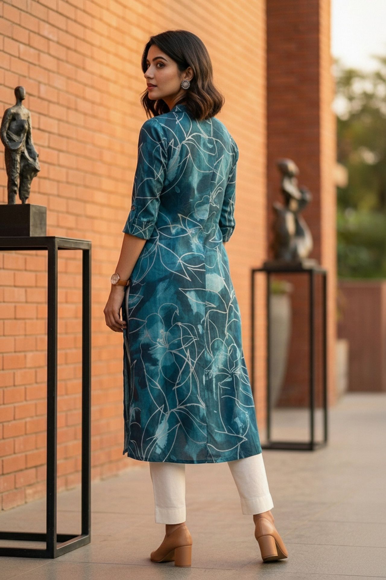 Blue Printed Cotton Long Kurti image 2