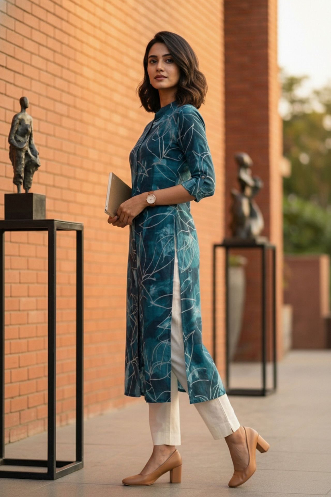 Blue Printed Cotton Long Kurti image 3