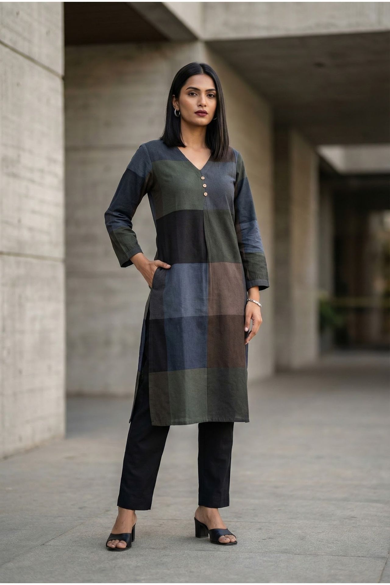 Dark Grey Grace Patterned Cotton Kurti