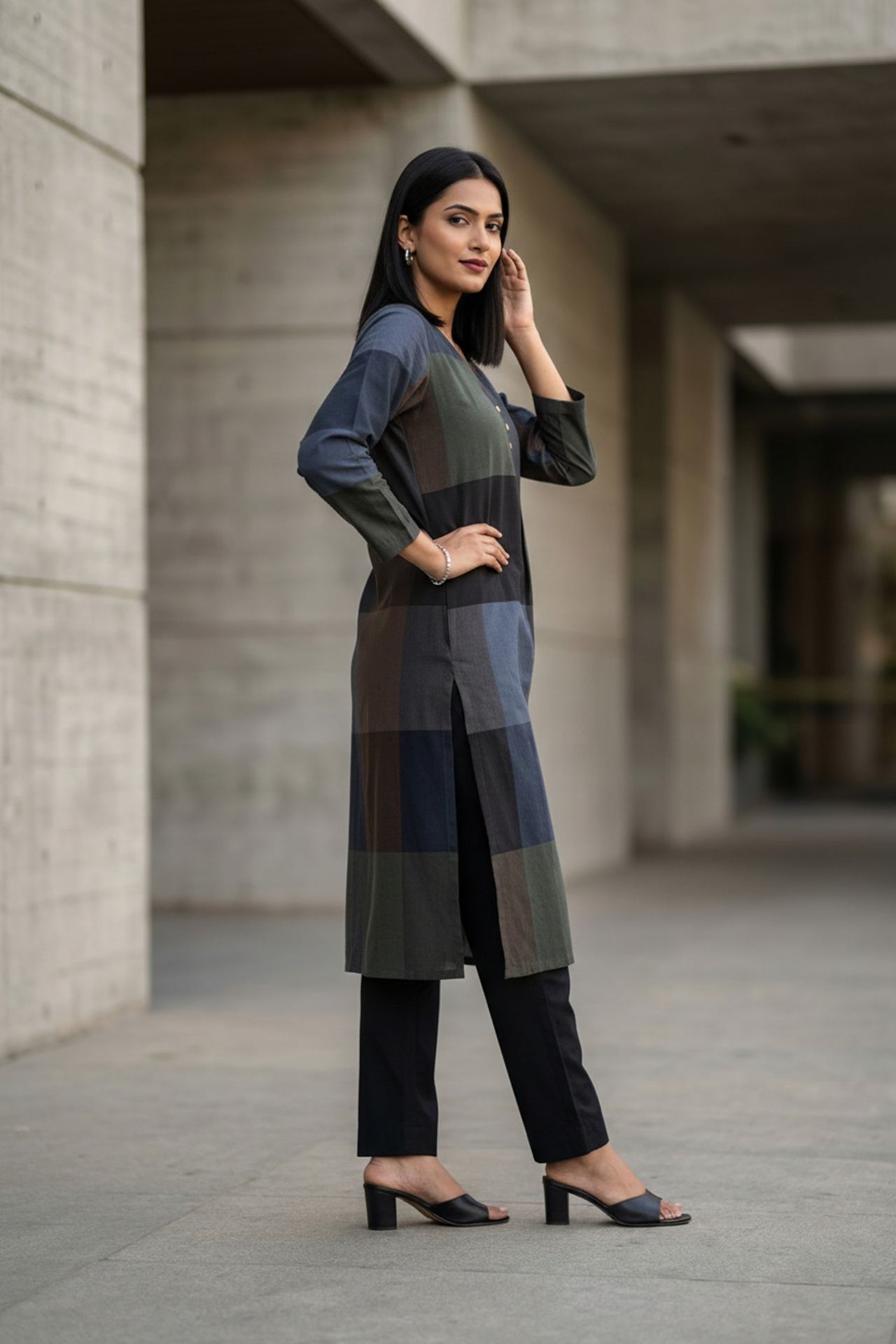 Dark Grey Grace Patterned Cotton Kurti image 2